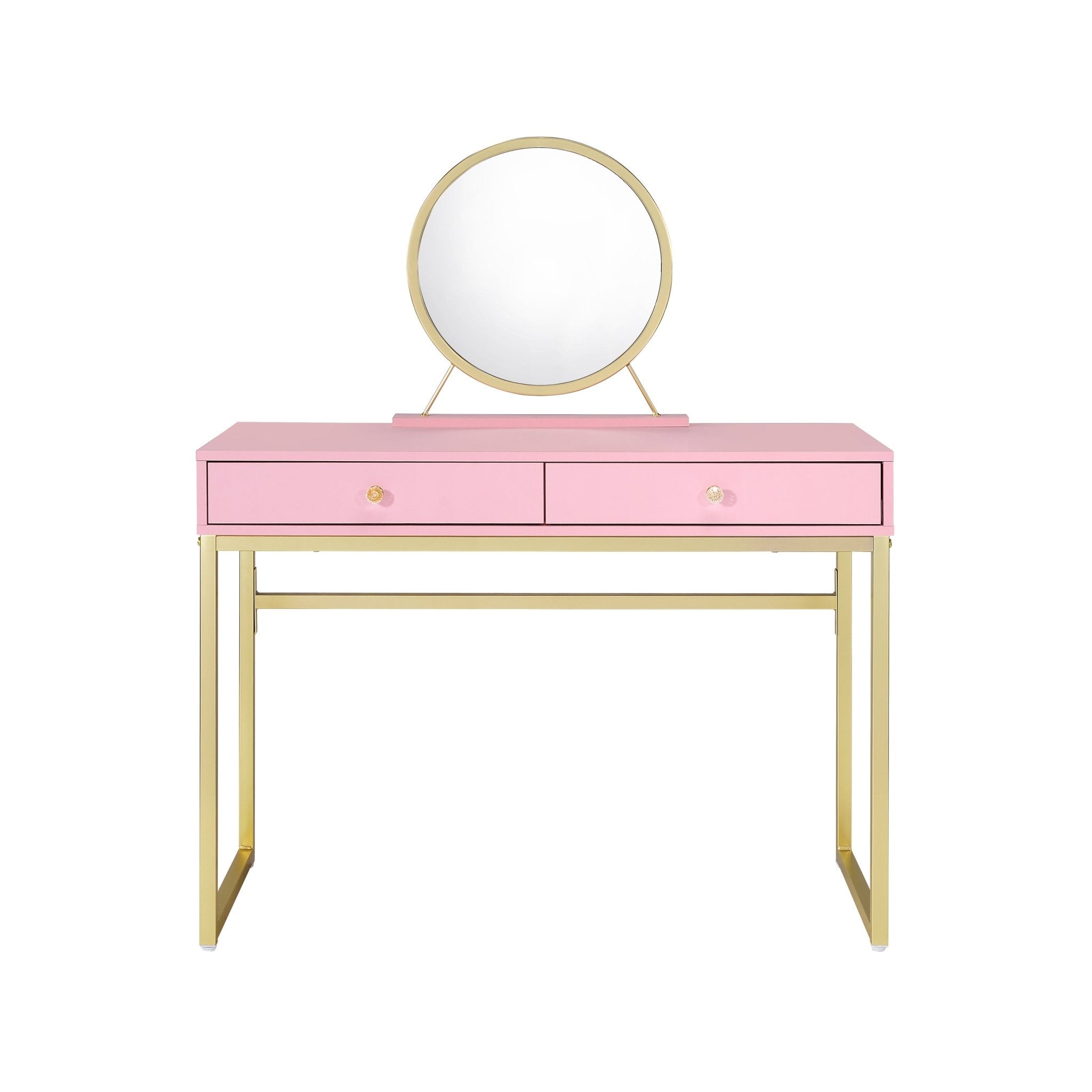 Coleen Vanity Desk w/Mirror & Jewelry Tray in Pink & Gold Finish - Tuesday Morning - Vanity Tables