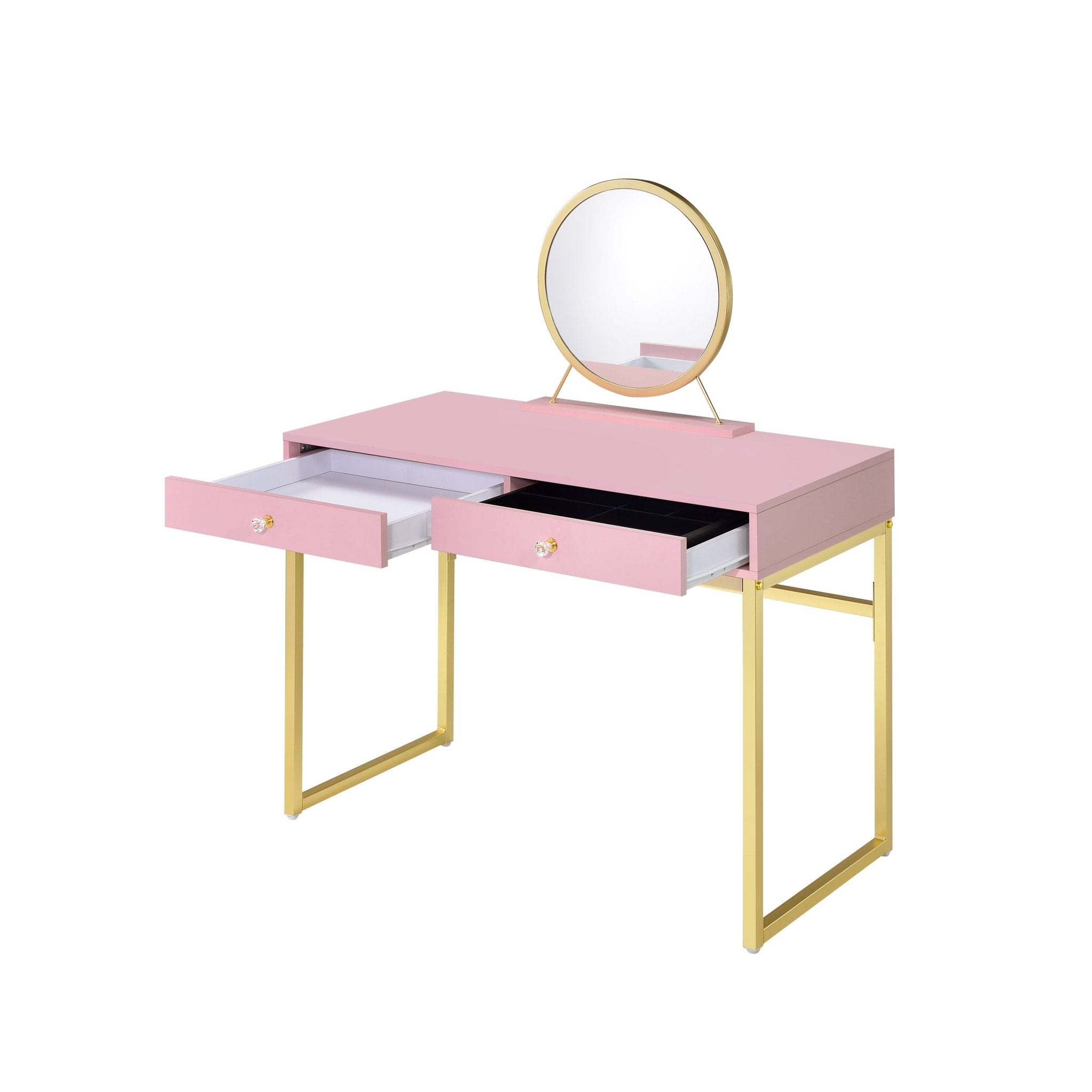 Coleen Vanity Desk w/Mirror & Jewelry Tray in Pink & Gold Finish - Tuesday Morning - Vanity Tables