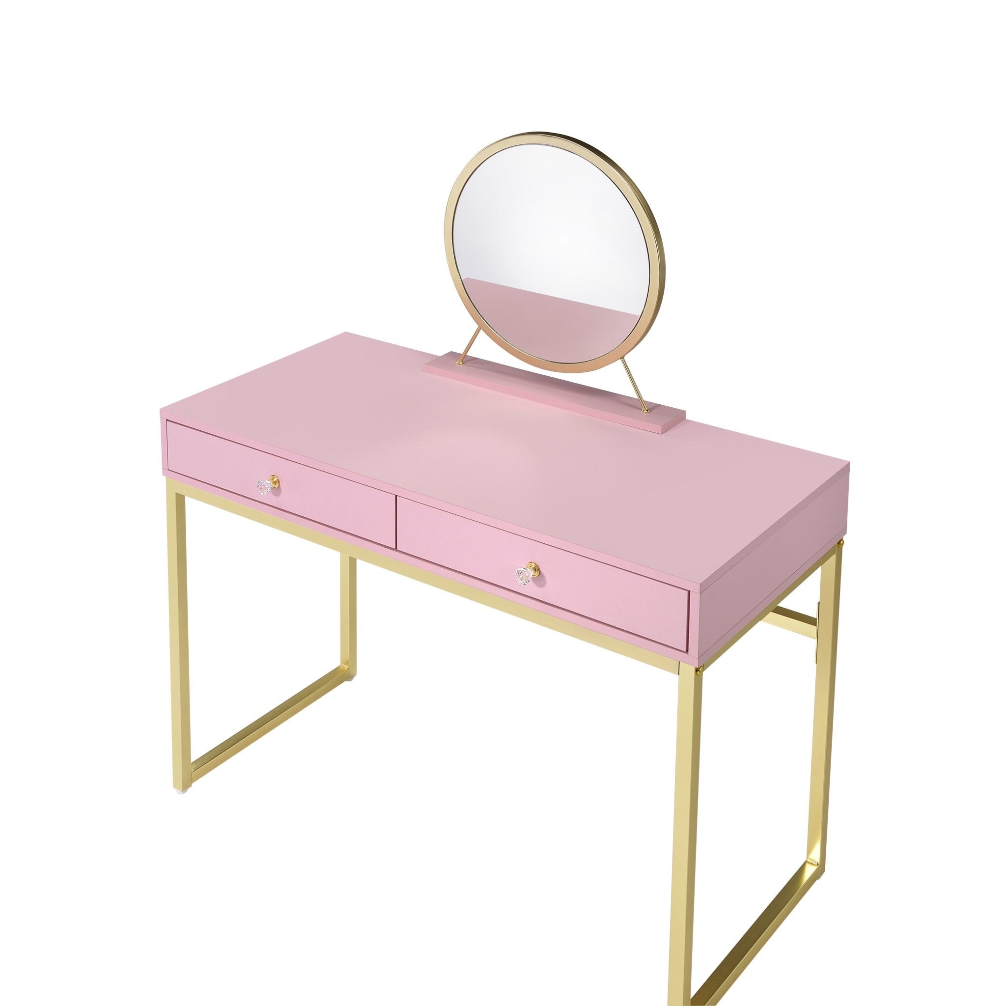 Coleen Vanity Desk w/Mirror & Jewelry Tray in Pink & Gold Finish - Tuesday Morning - Vanity Tables