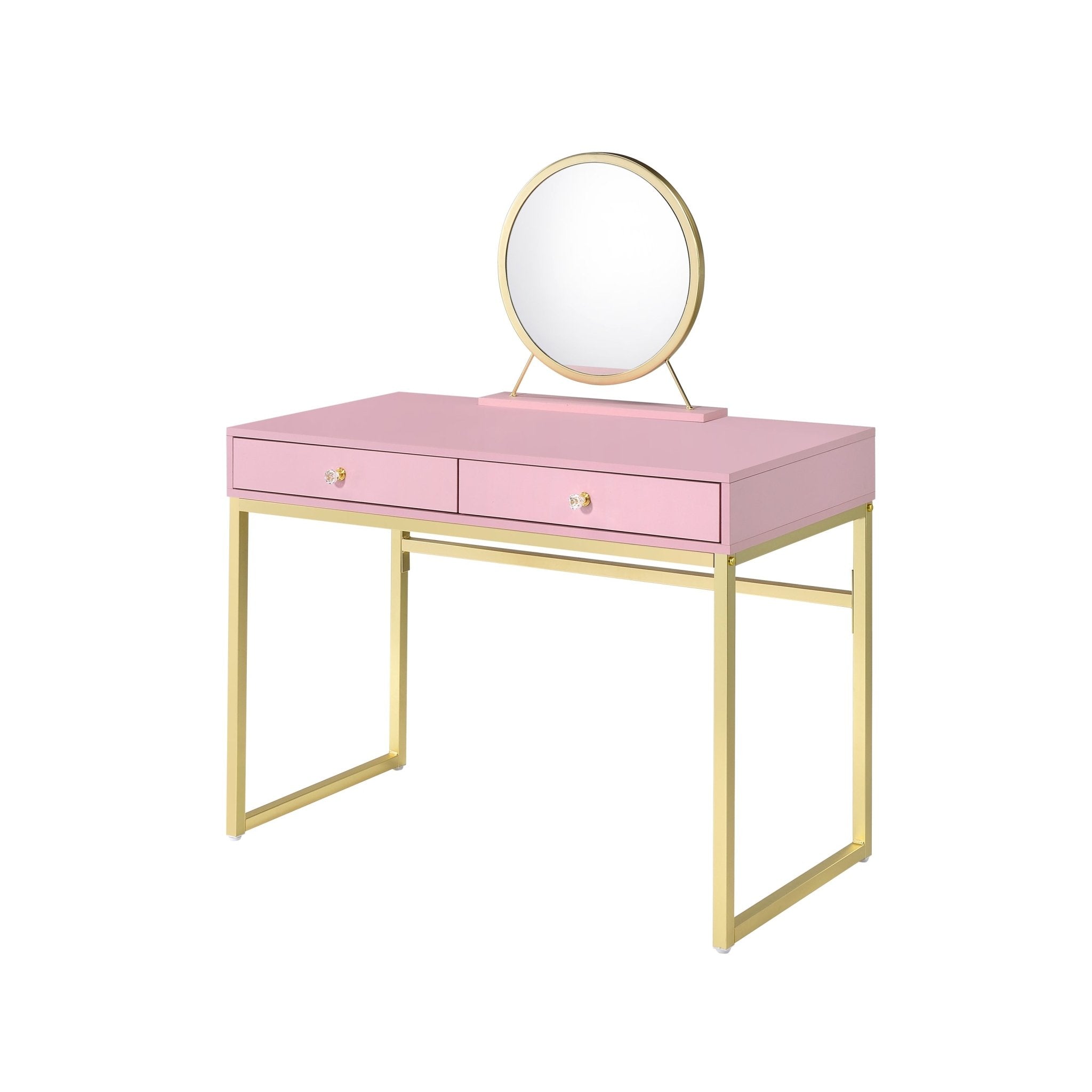 Coleen Vanity Desk w/Mirror & Jewelry Tray in Pink & Gold Finish - Tuesday Morning - Vanity Tables