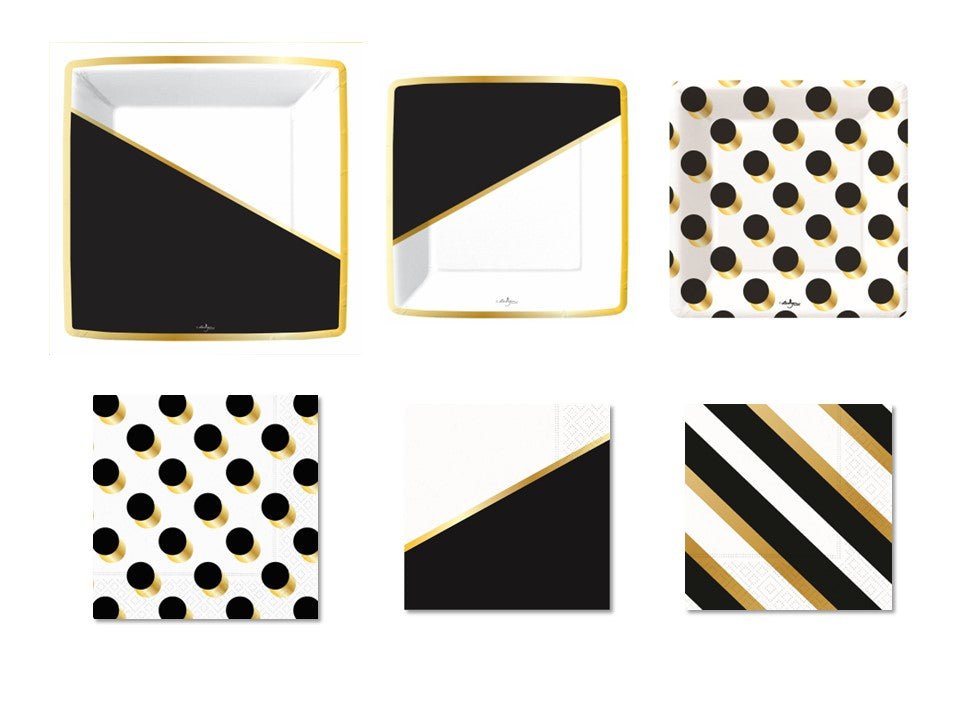 Color Block - Black and White Paper Tableware Collection 72pcs - Tuesday Morning - Paper Products