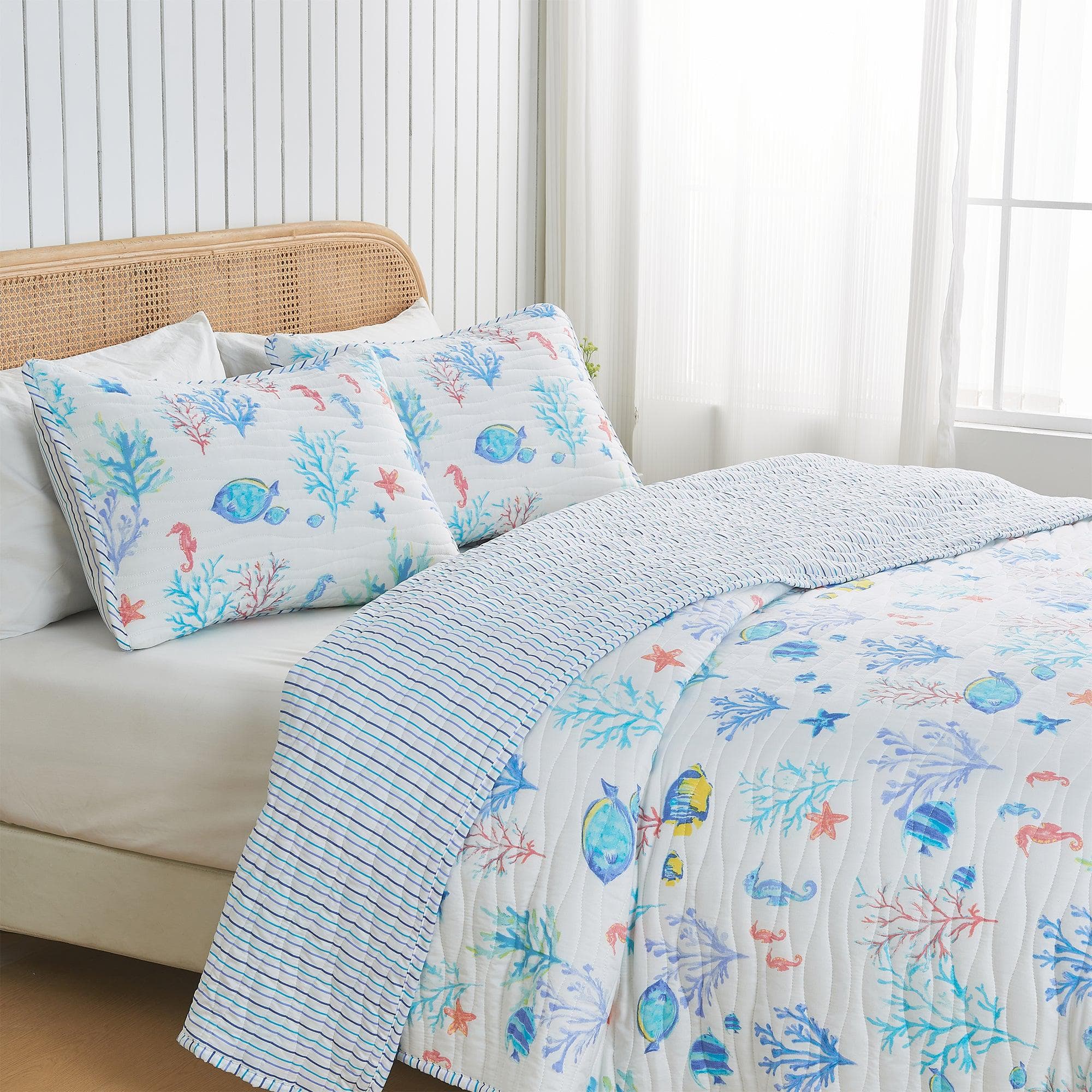 Colorful Coastal Seascape Quilt Set - Ryanne Collection - Tuesday Morning - Quilts & Comforters