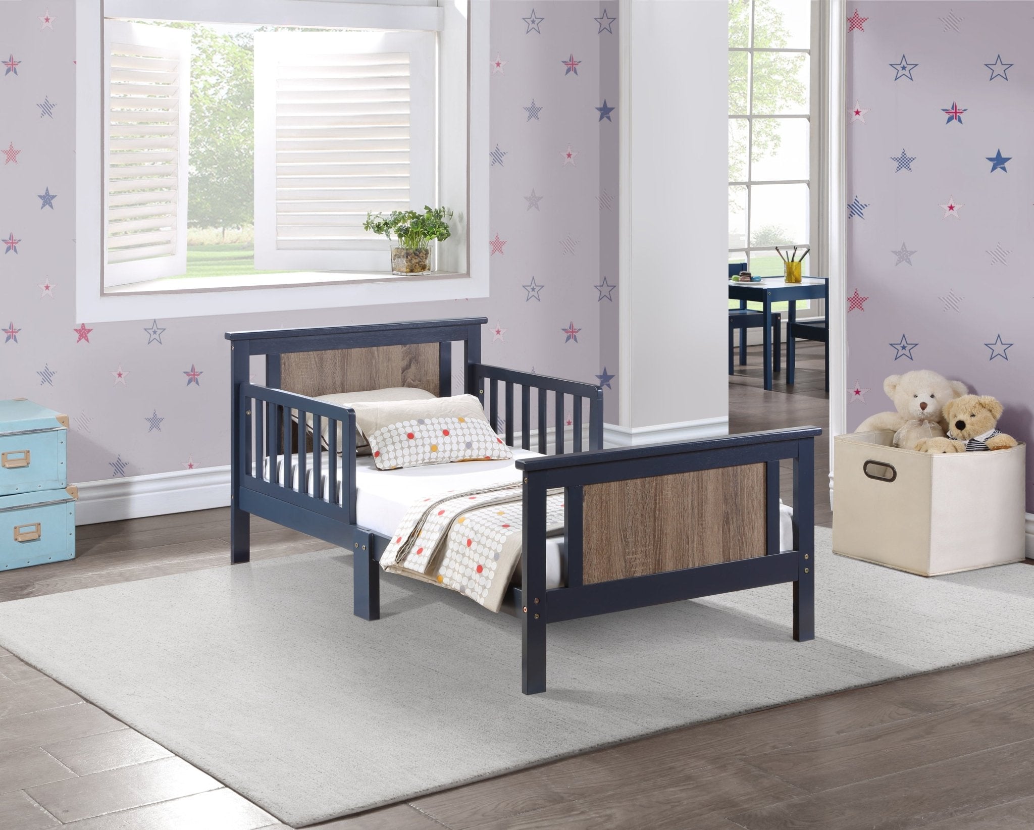 Connelly Reversible Panel Toddler Bed Midnight Blue/Vintage Walnut - Tuesday Morning - Kids Beds