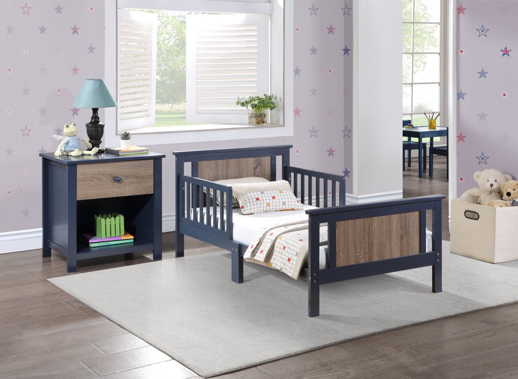 Connelly Reversible Panel Toddler Bed Midnight Blue/Vintage Walnut - Tuesday Morning - Kids Beds