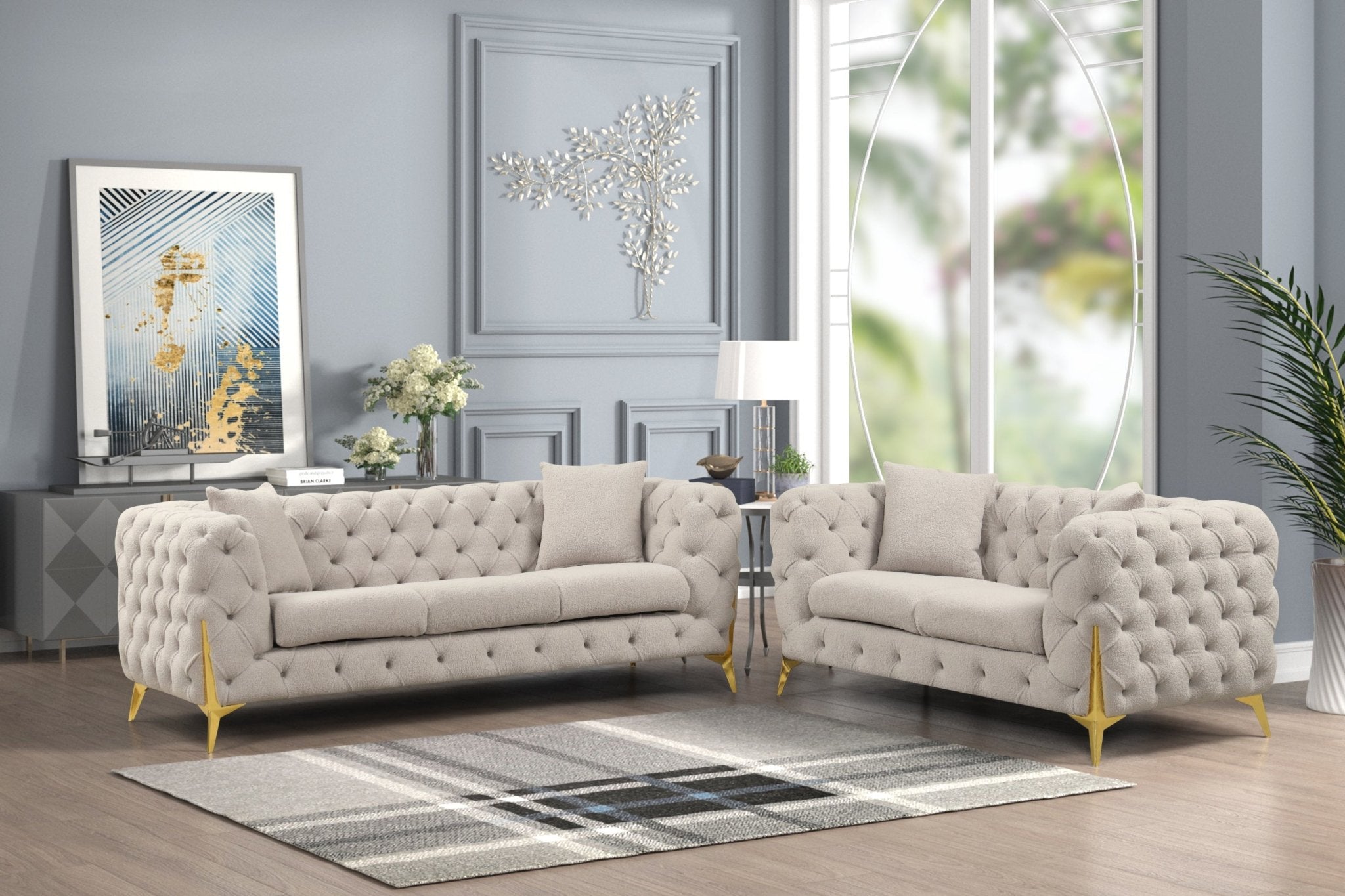 Contempo Modern Style Buckle Fabric Sofa Made with Wood in Gray - Tuesday Morning - Sofas & Sectionals