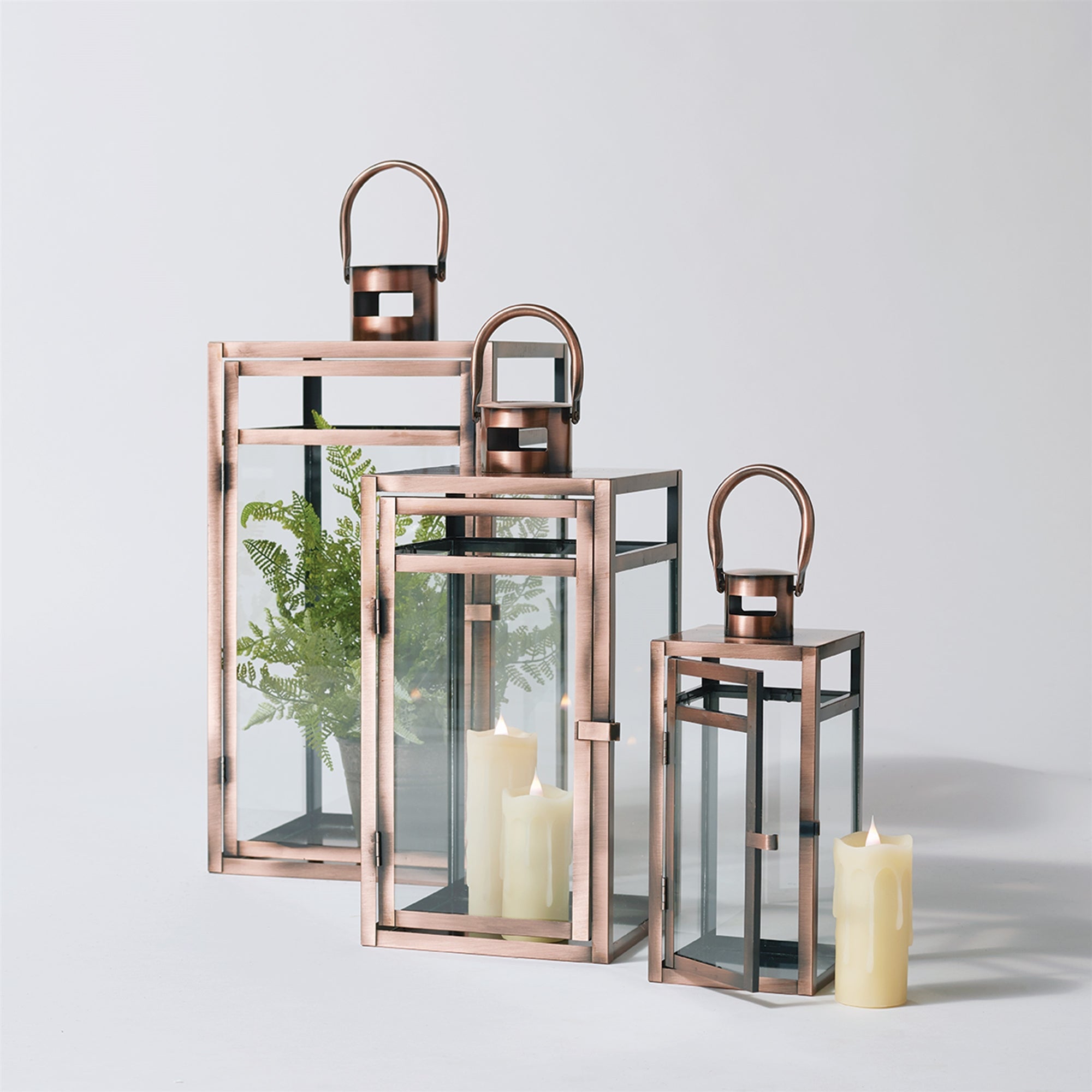 Contemporary Copper Metal Box Lantern (Set of 3) - Tuesday Morning - Lighting Decoration