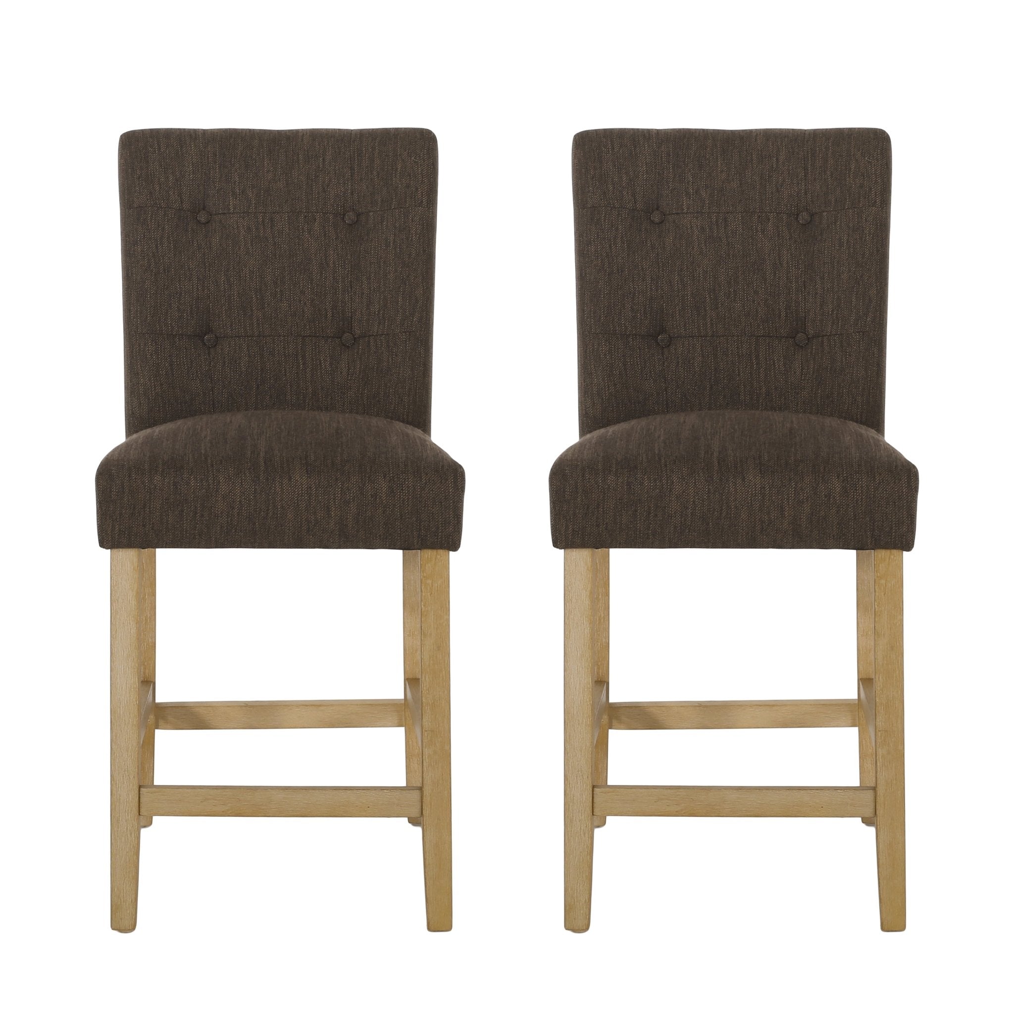 Contemporary Fabric Button Tufted 26 Inch Counter Stools, Set of 2, Brown - Tuesday Morning - Chairs