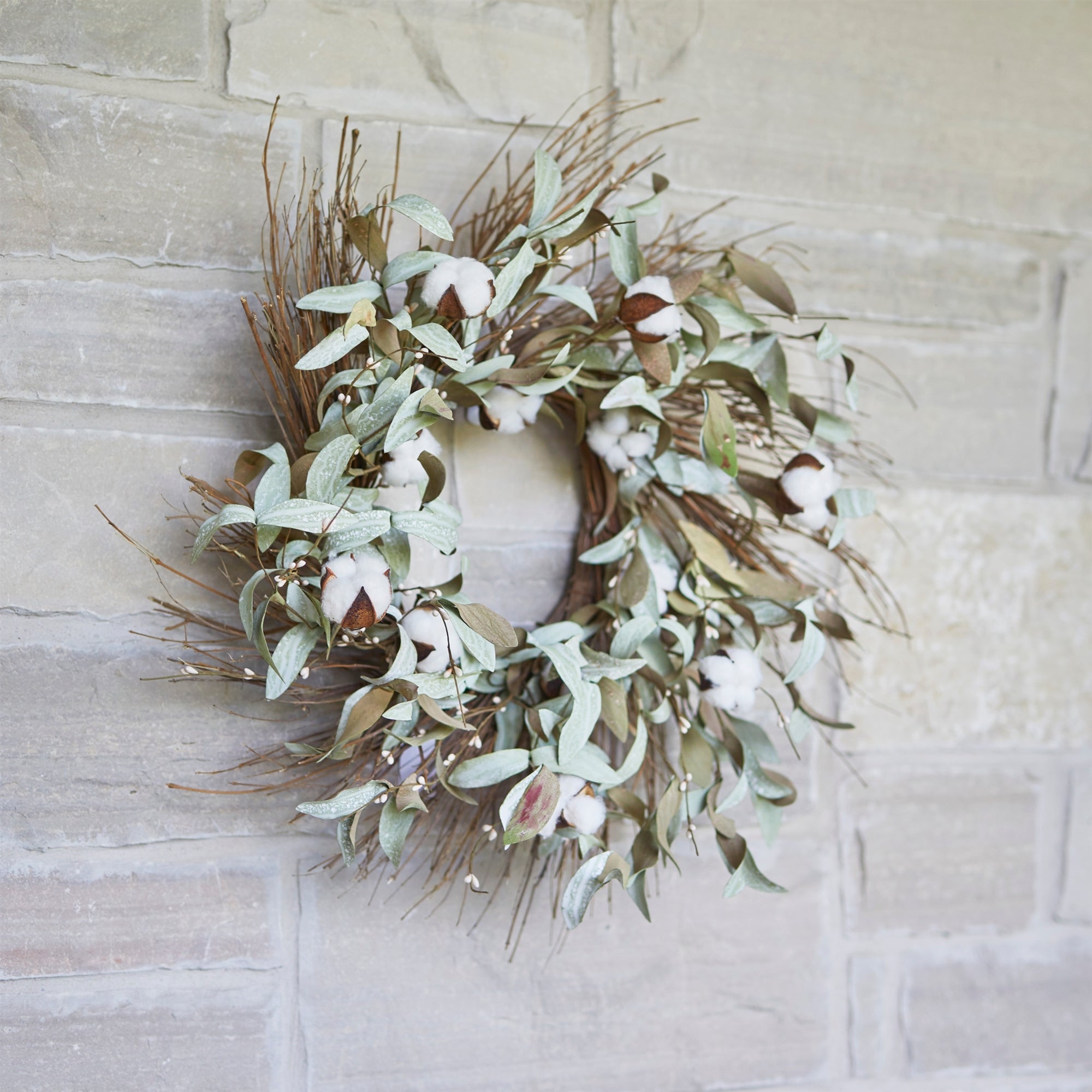 Cotton and Leaf Twig Wreath 28