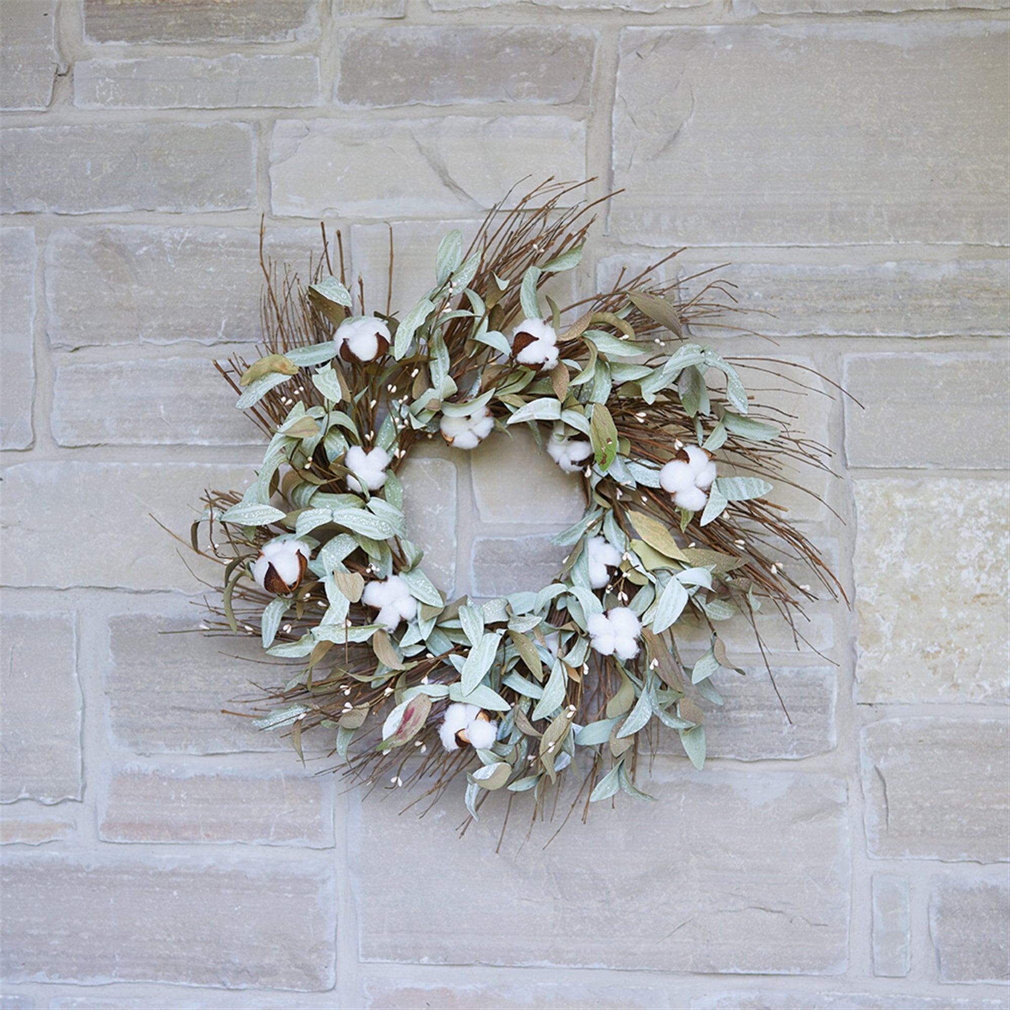 Cotton and Leaf Twig Wreath 28