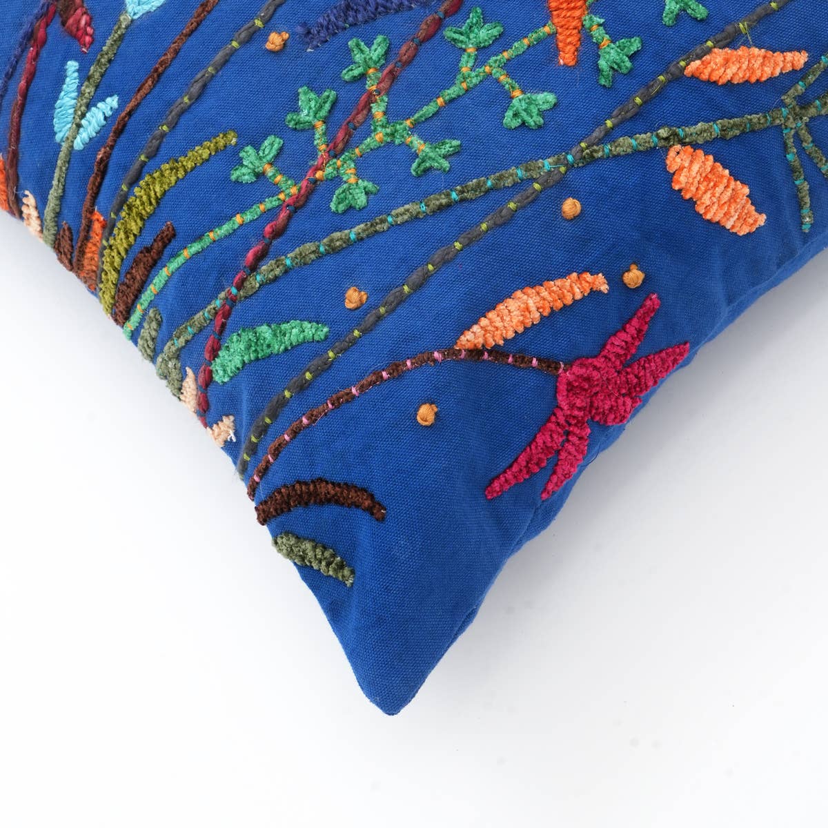 Cotton Embroidered Cushion - Ink Blue 18