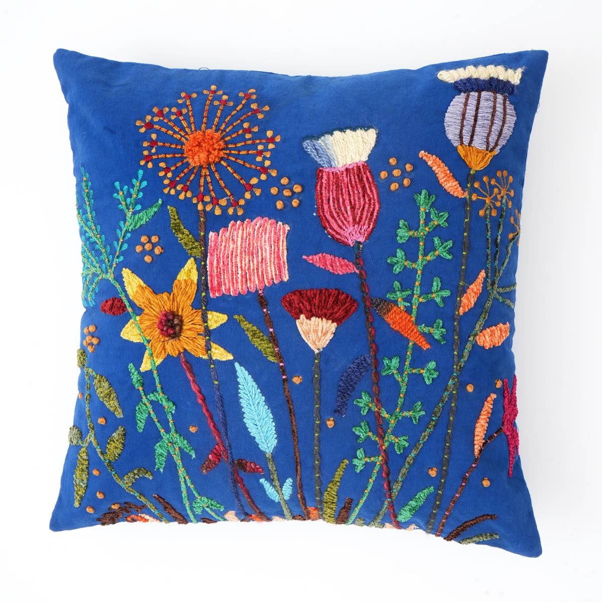 Cotton Embroidered Cushion - Ink Blue 18