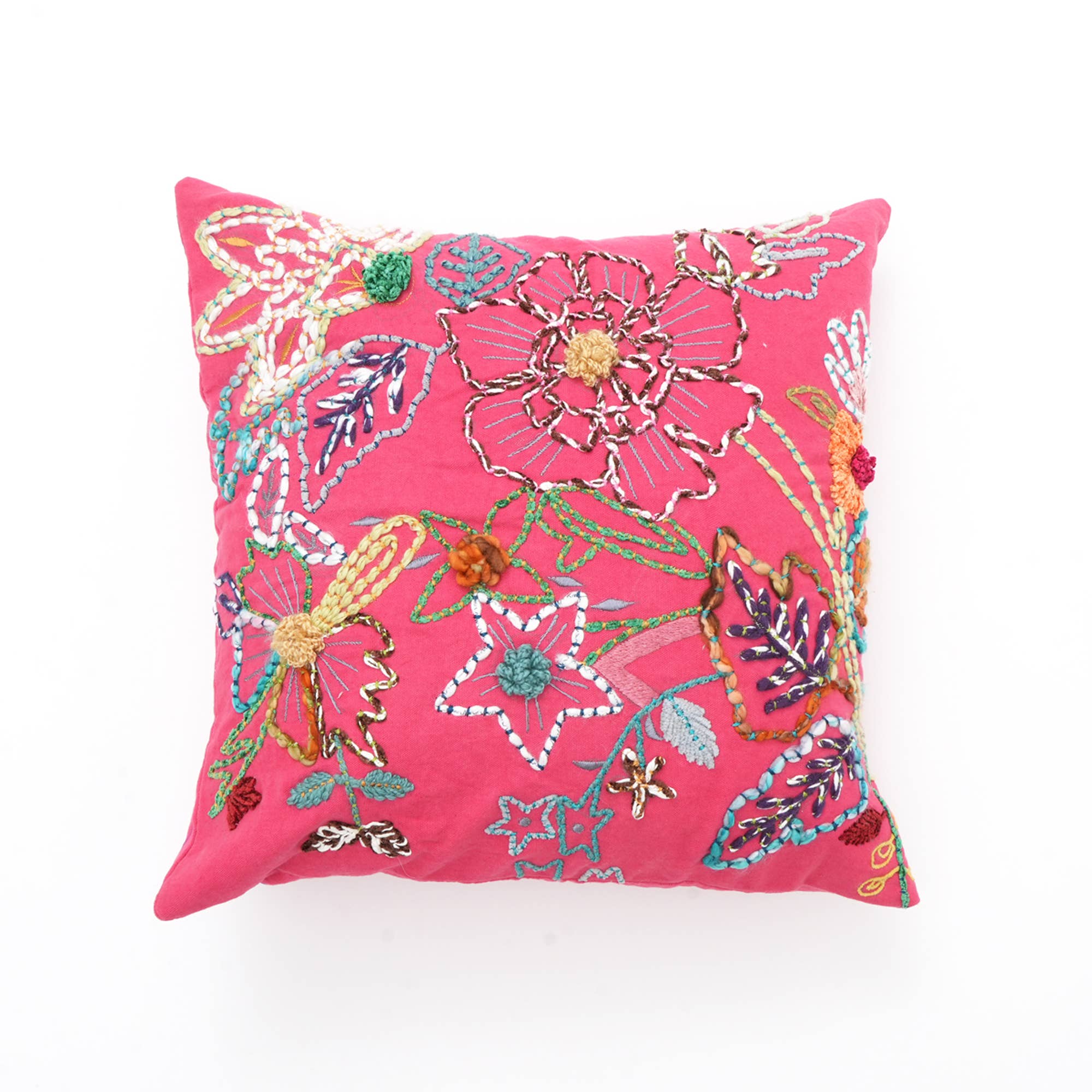 Cotton Embroidered Cushion - Pink 18