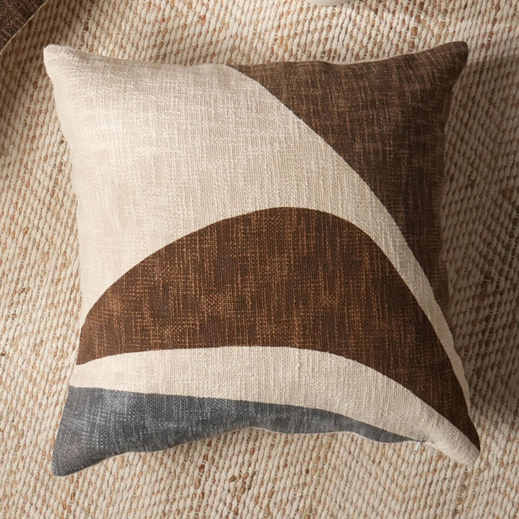 Cotton Slub Abstract Printed Pillow - Brown & Grey 18