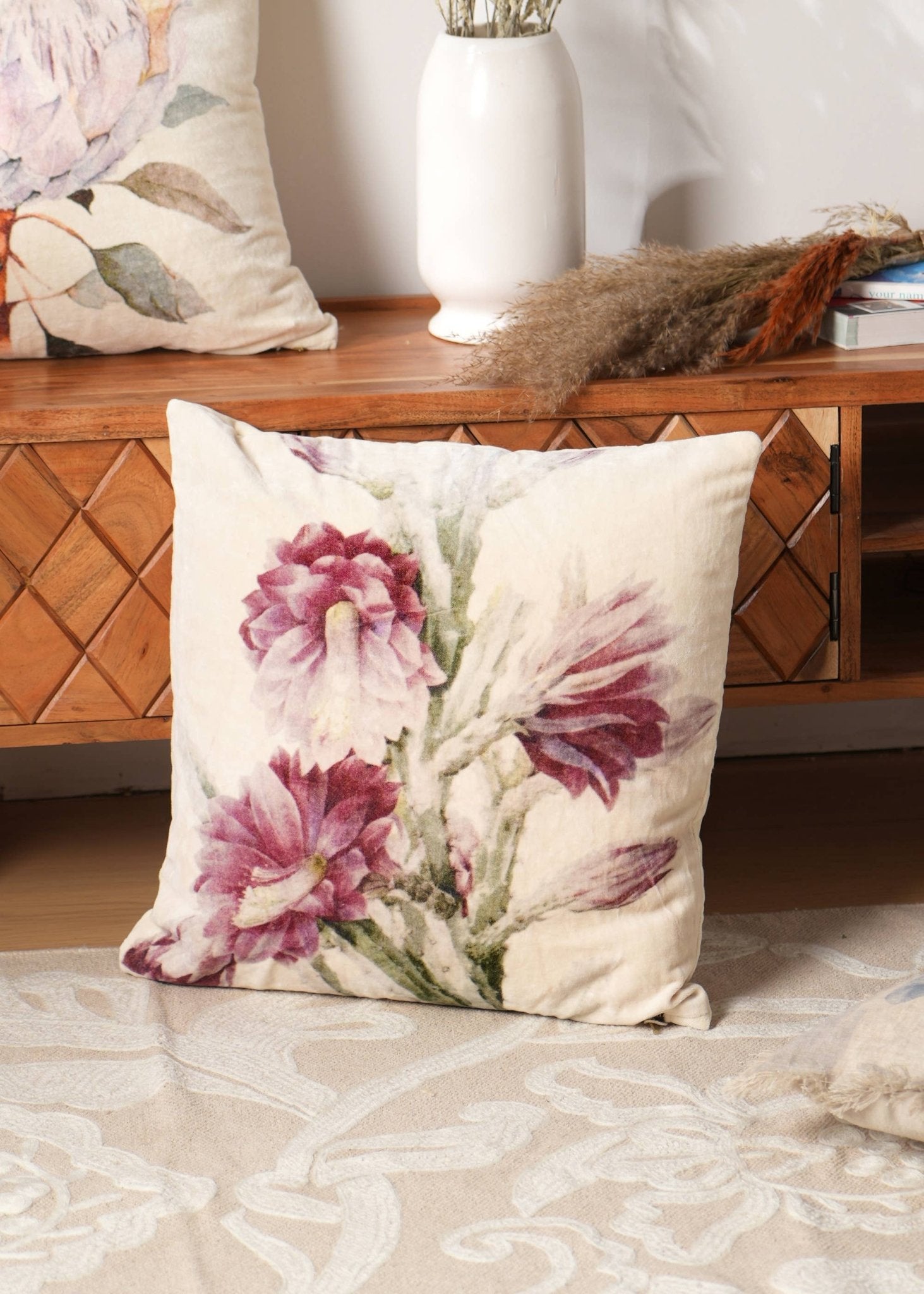 Cotton Velvet Flower Printed Cushion 18