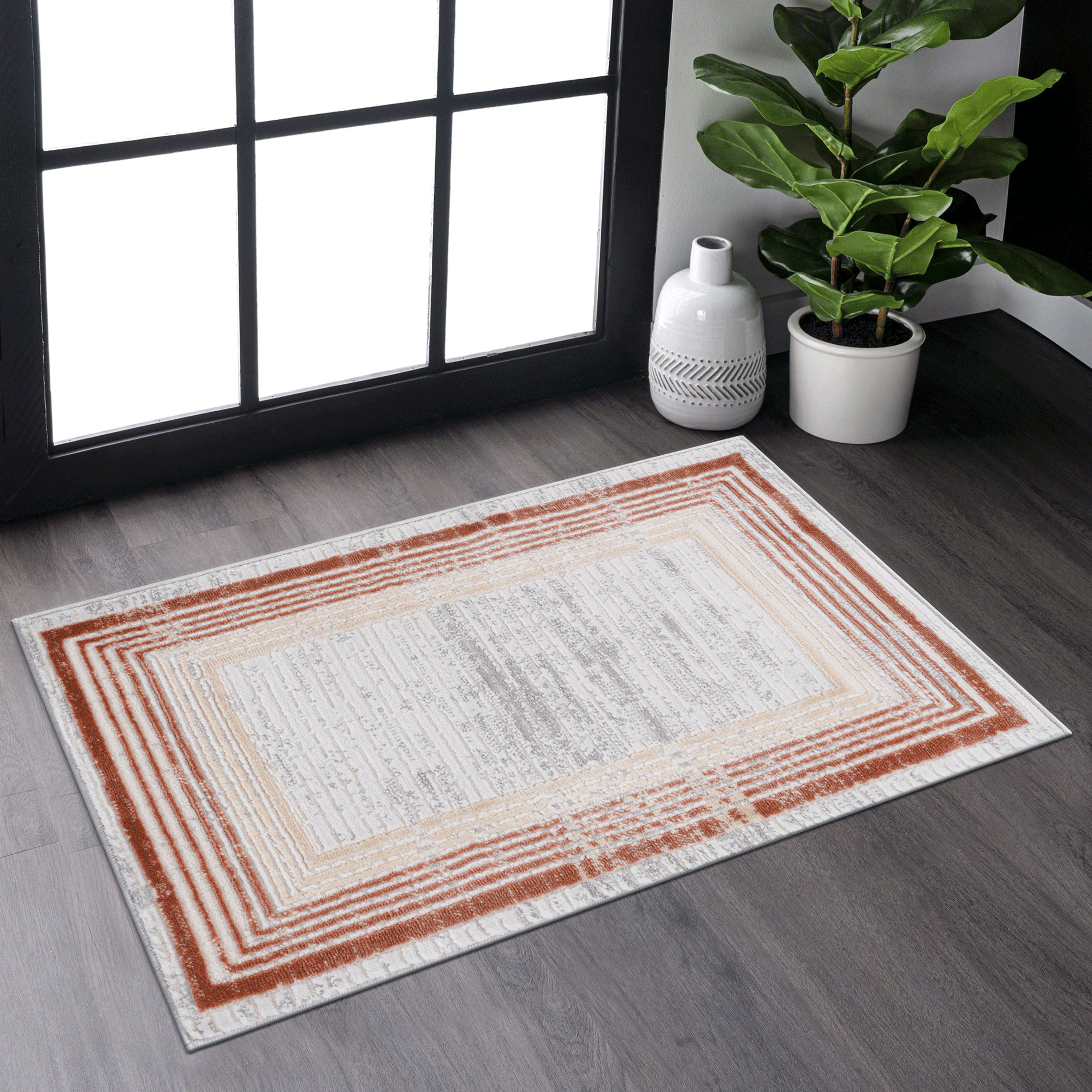 NAAR MARFI Collection Bordered Non-Shedding and Stain Resistant Area Rug