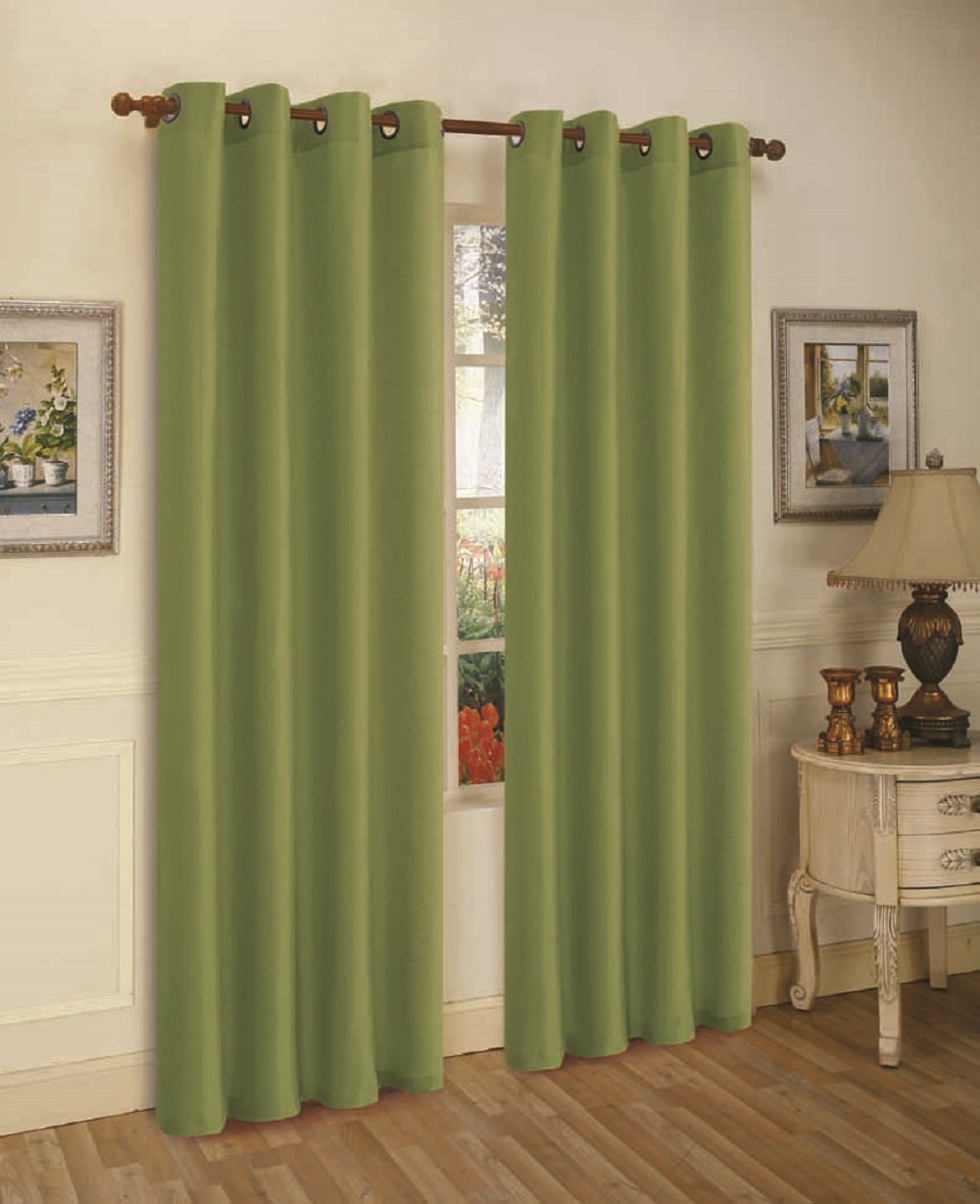 Solid Grommet Faux Silk Window Curtain Drapes - Set of 2