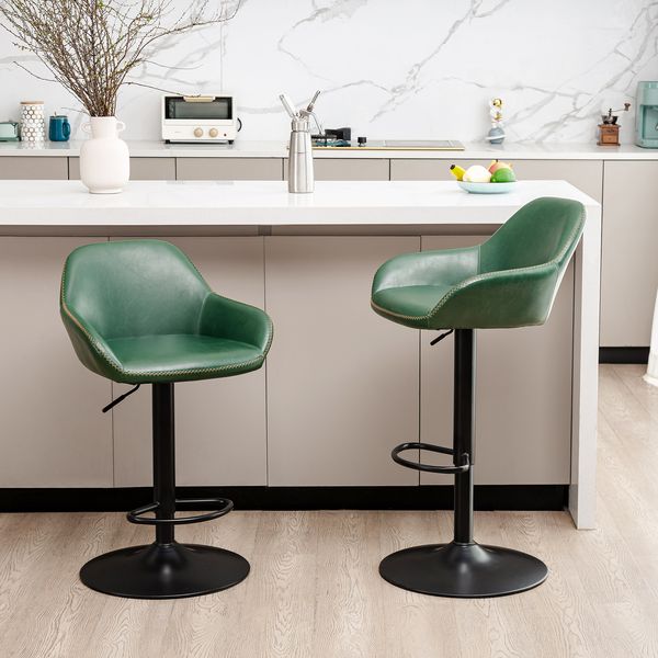 Set of 2 Leather Adjustable Swivel Bar Stools