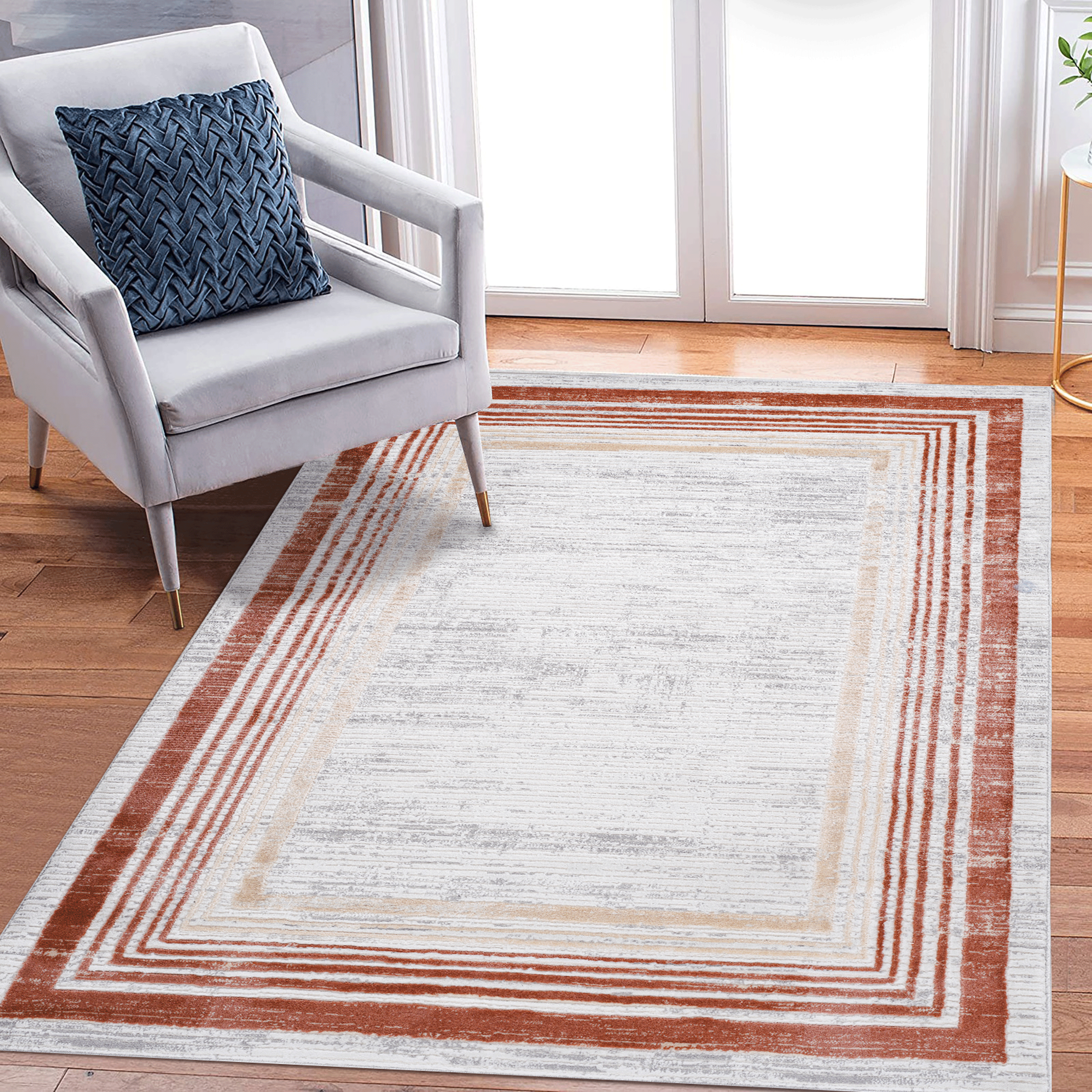 NAAR MARFI Collection Bordered Non-Shedding and Stain Resistant Area Rug