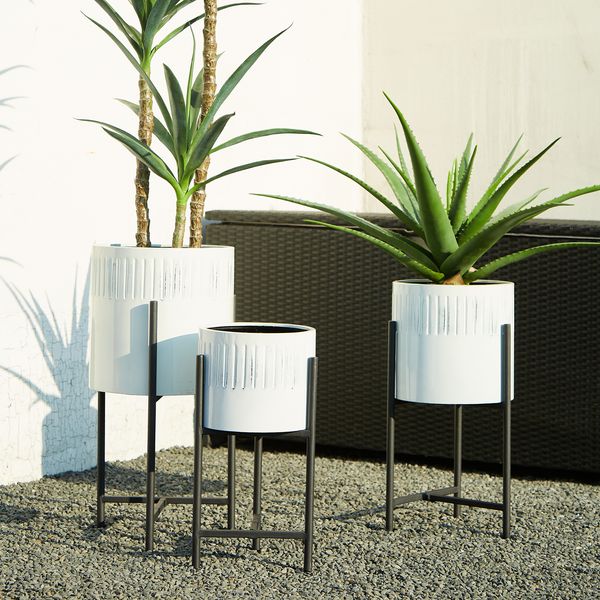 Set of 3 Glossy Metal Plant Stands