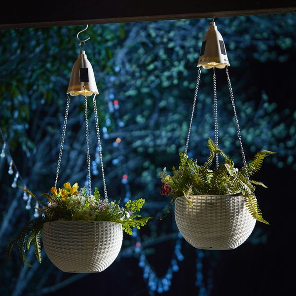 30'H Solar Lighted Hanging Elegant Plastic Basket/Planter