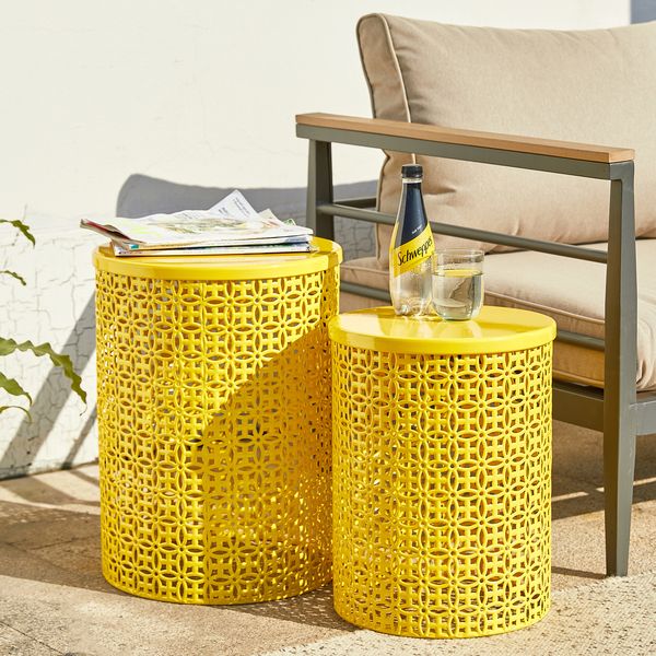 Set of 2 Metal Outdoor Side Table/ Garden Stool, 19.25