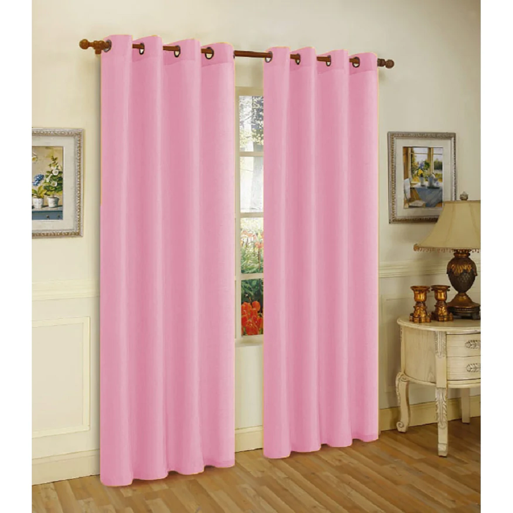 Solid Grommet Faux Silk Window Curtain Drapes - Set of 2