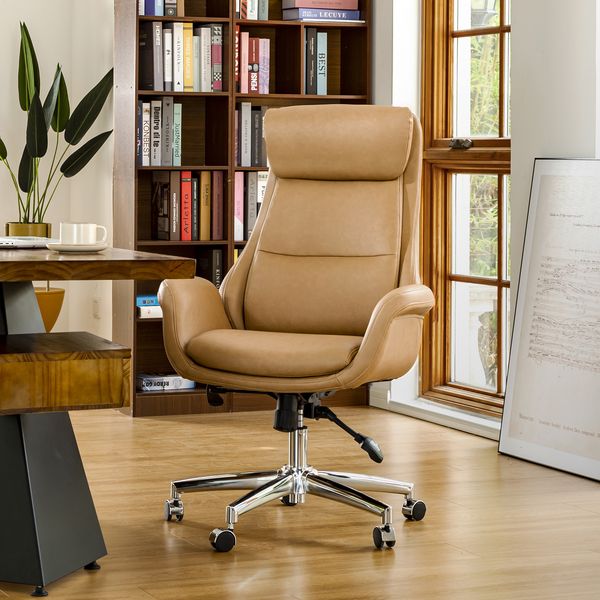 Modern Leatherette Gaslift Adjustable Swivel High Back Office Chair