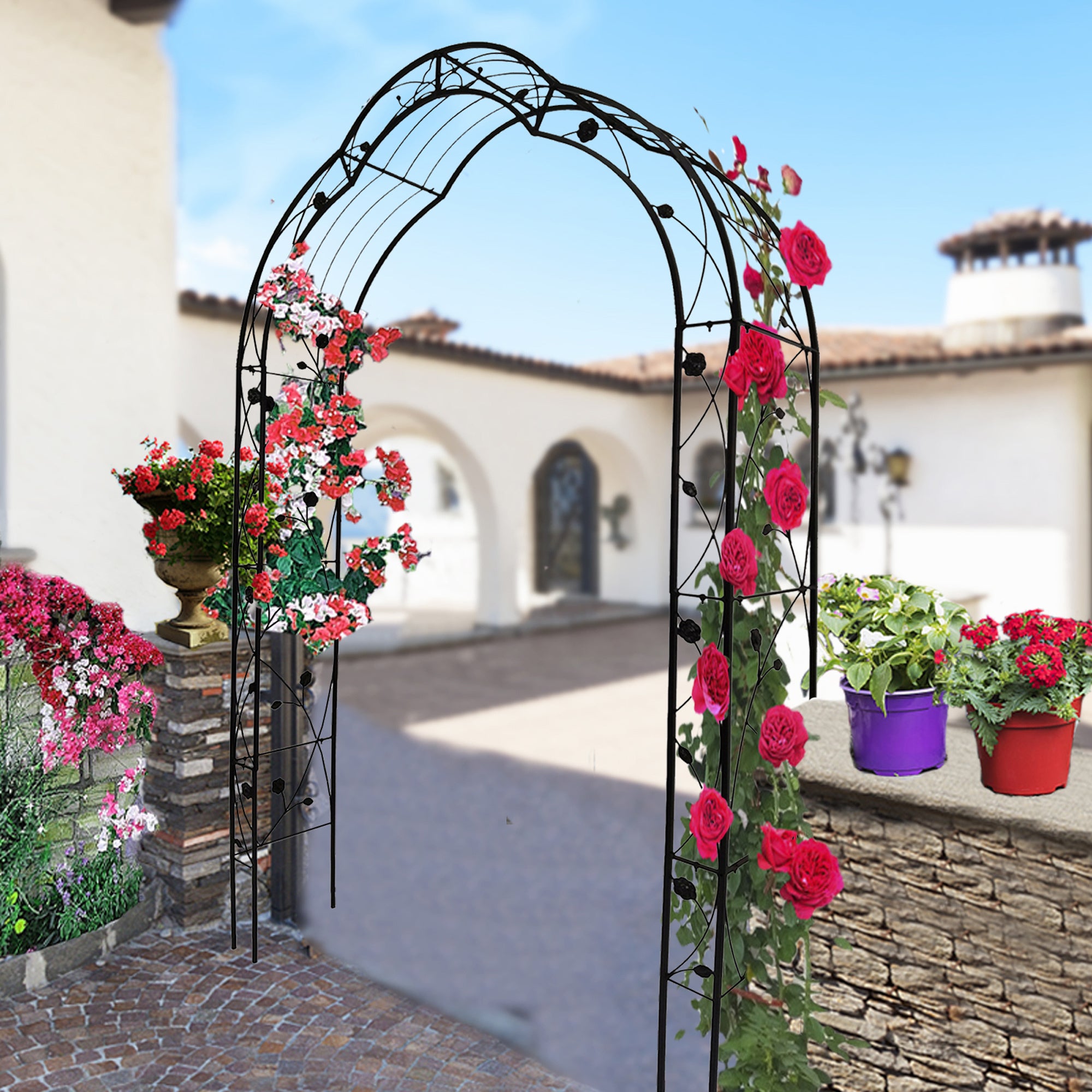 Metal-Garden-Arch-Assemble-Freely-with-8-Styles-Garden-Arbor-Trellis-Climbing-Plants-Support-Rose-Arch-Black-Pots-&-Planters