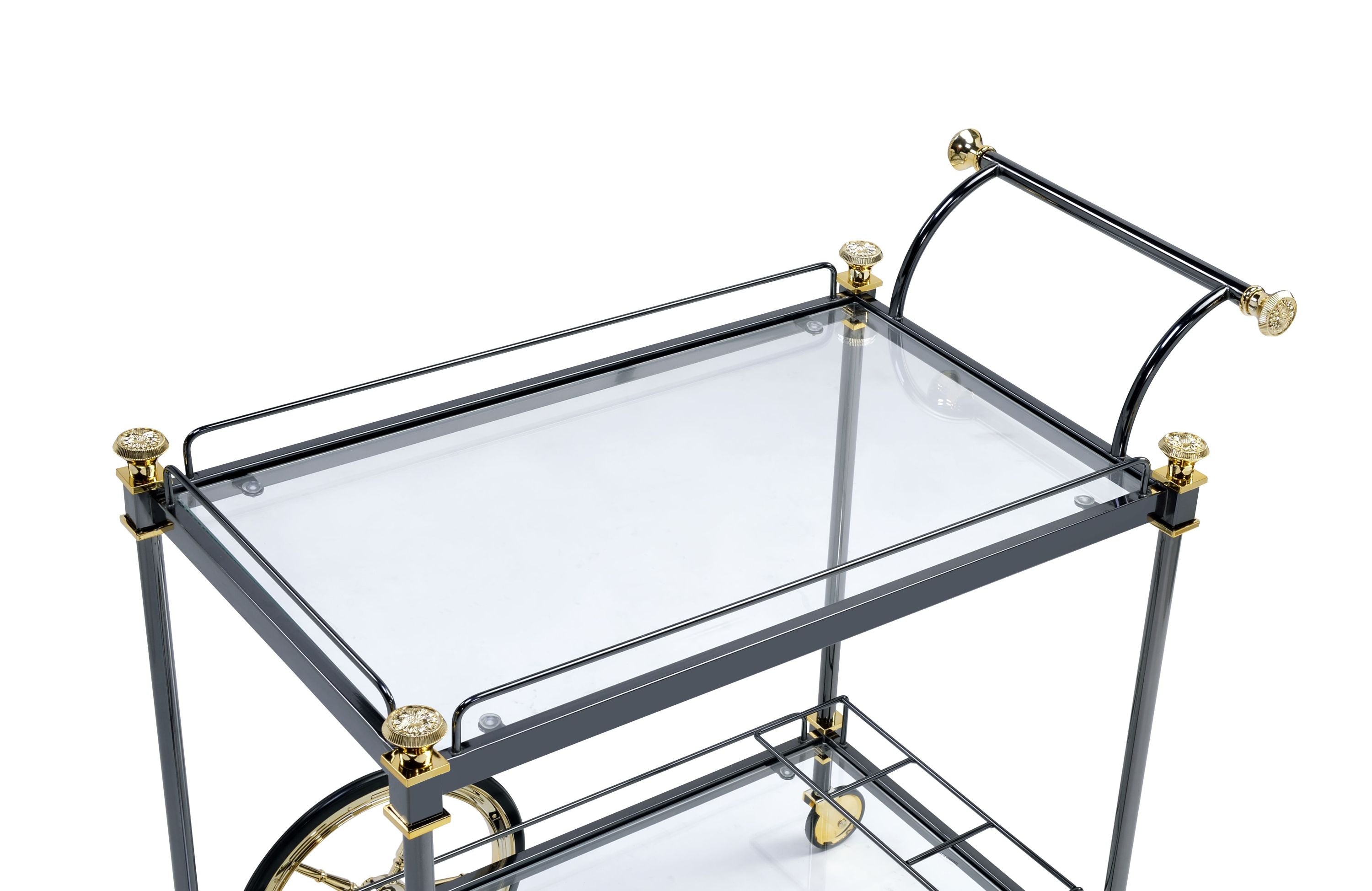 Cyrus Serving Cart, Black/Gold & Clear Glass