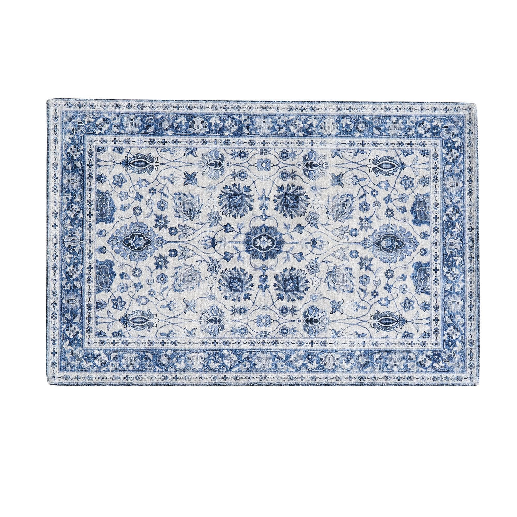 greatbayhome Rugs 5’ x 7’ / Blue Floral Machine Washable Accent Area Rug & Runner - Matra Collection Floral Washable Accent Area Rug 5' x7' | Matra Collection 