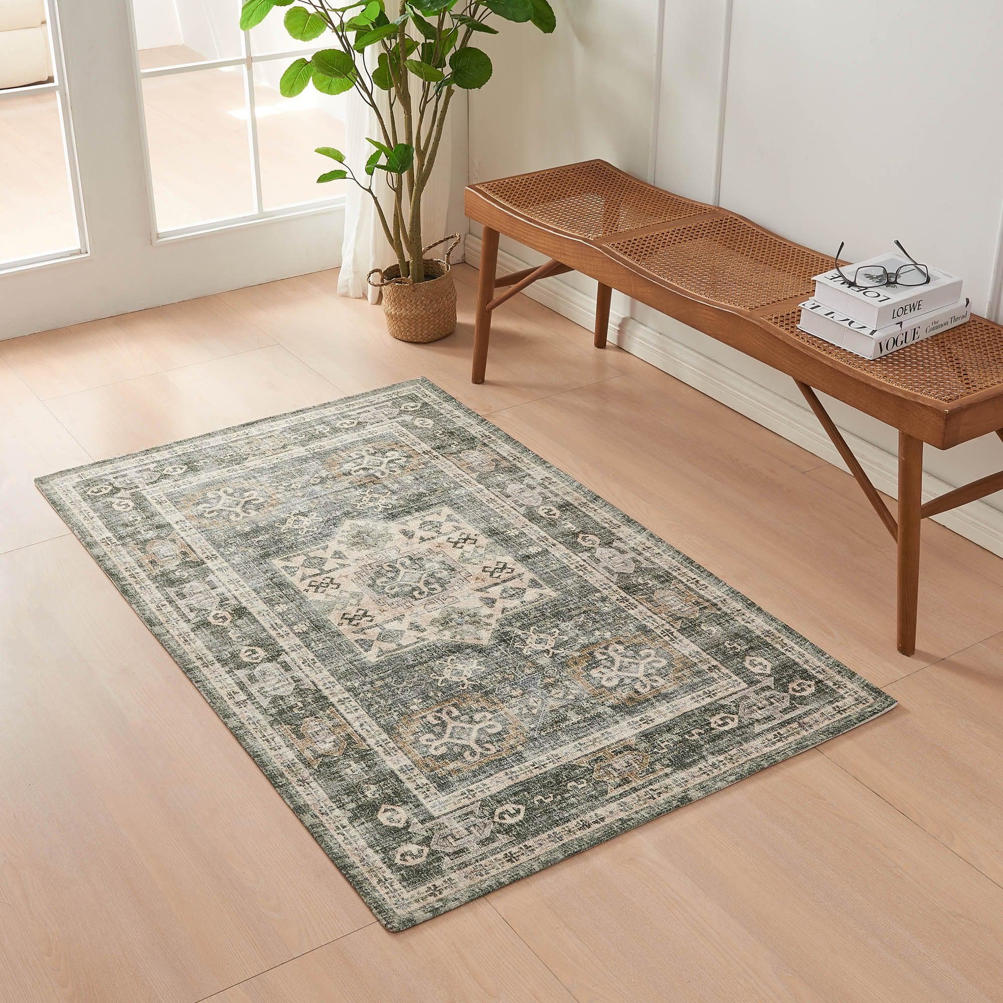 greatbayhome Rugs 3’ x 5’ / Green Medallion Machine Washable Accent Area Rug & Runner - Nava Collection Medallion Washable Accent Area Rug 3' x 5' | Nava Collection 