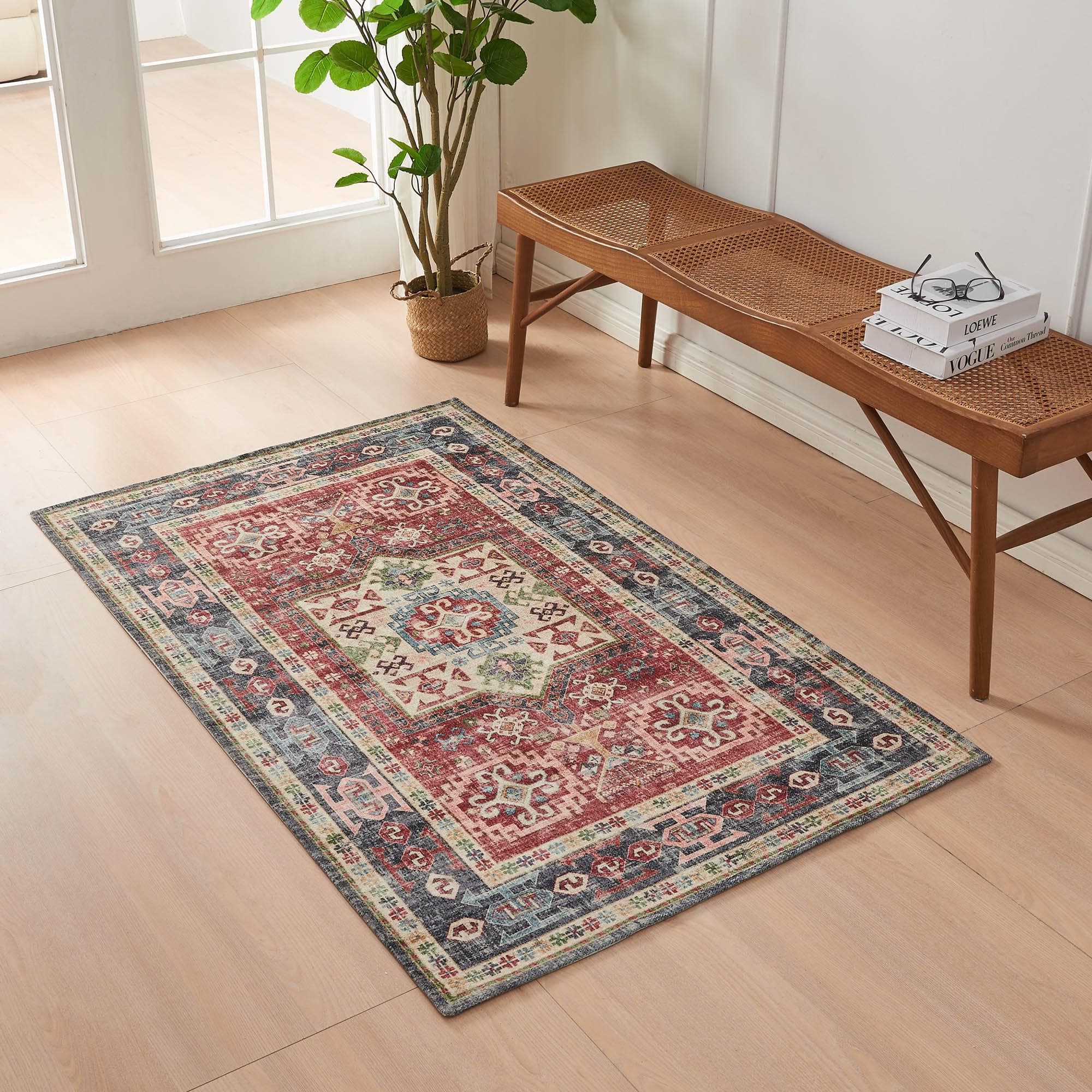 greatbayhome Rugs 3’ x 5’ / Red Medallion Machine Washable Accent Area Rug & Runner - Nava Collection Medallion Washable Accent Area Rug 3' x 5' | Nava Collection 