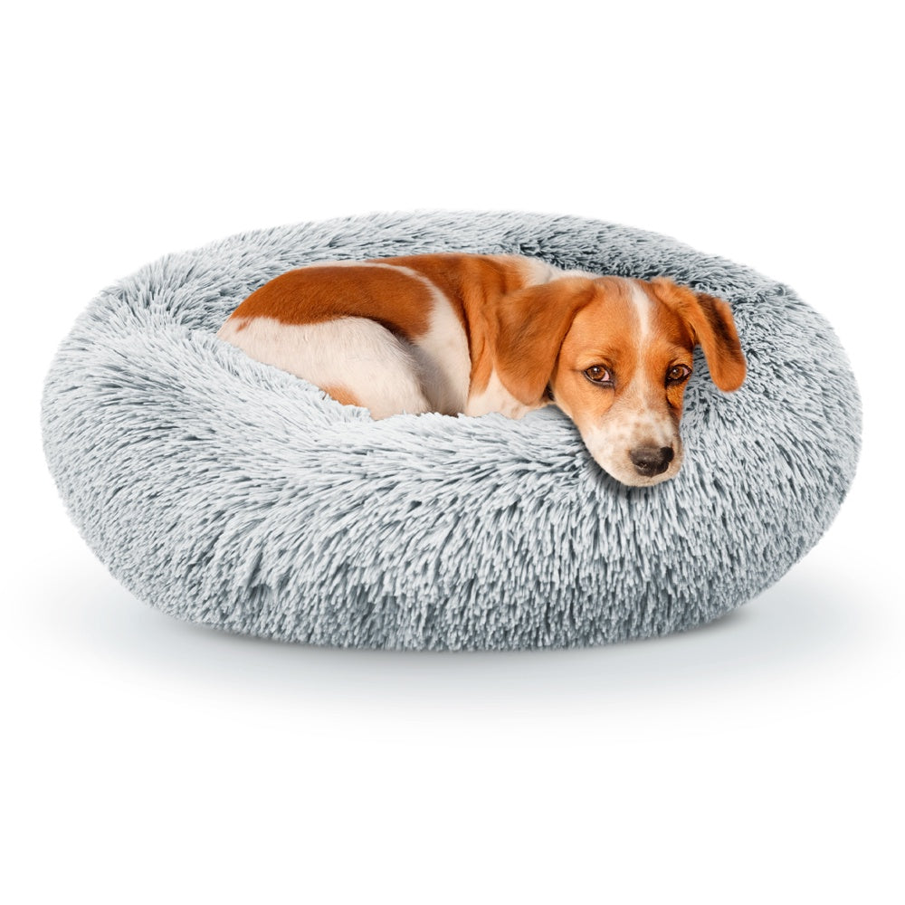 Details Calming Dog and Cat Bed, Soft Round Donut Bed for Pets, Super Lux, Shaggy Fur