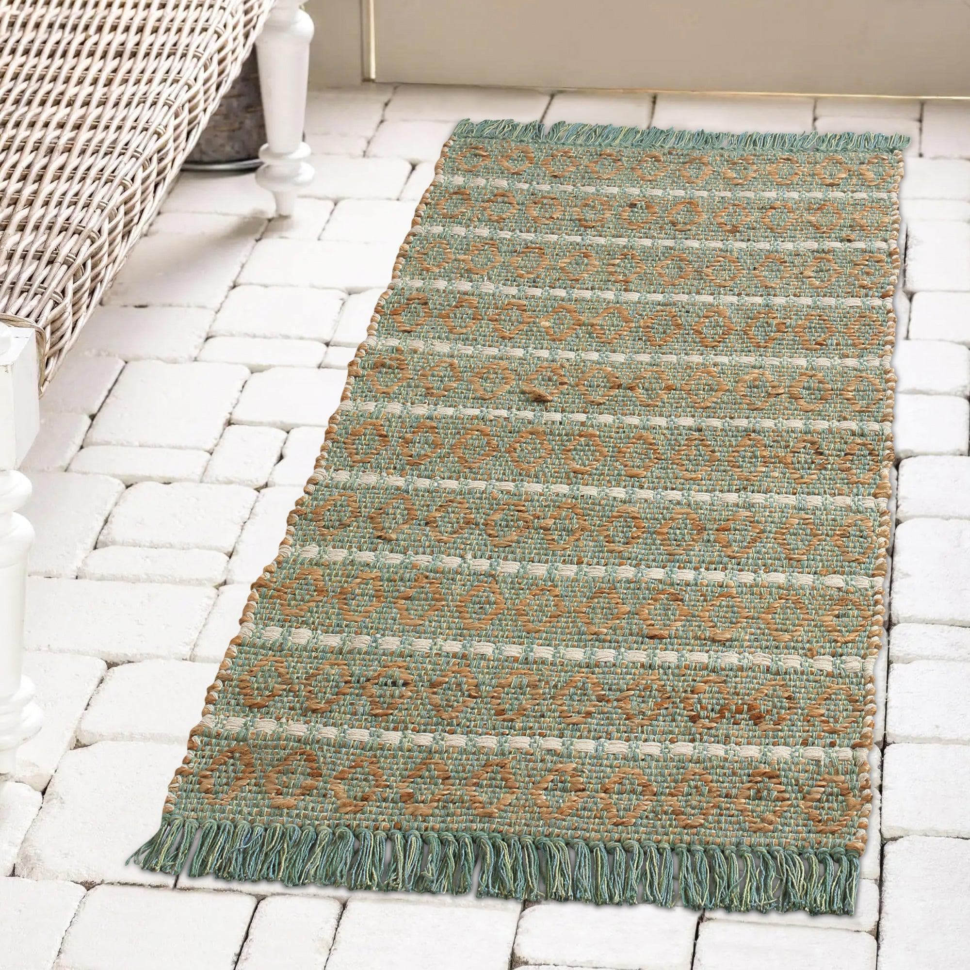 Patina Vie Maison Rugs 2' x 5' / Blue / Natural Striped Boho Inspired Hand Tufted Accent Rug