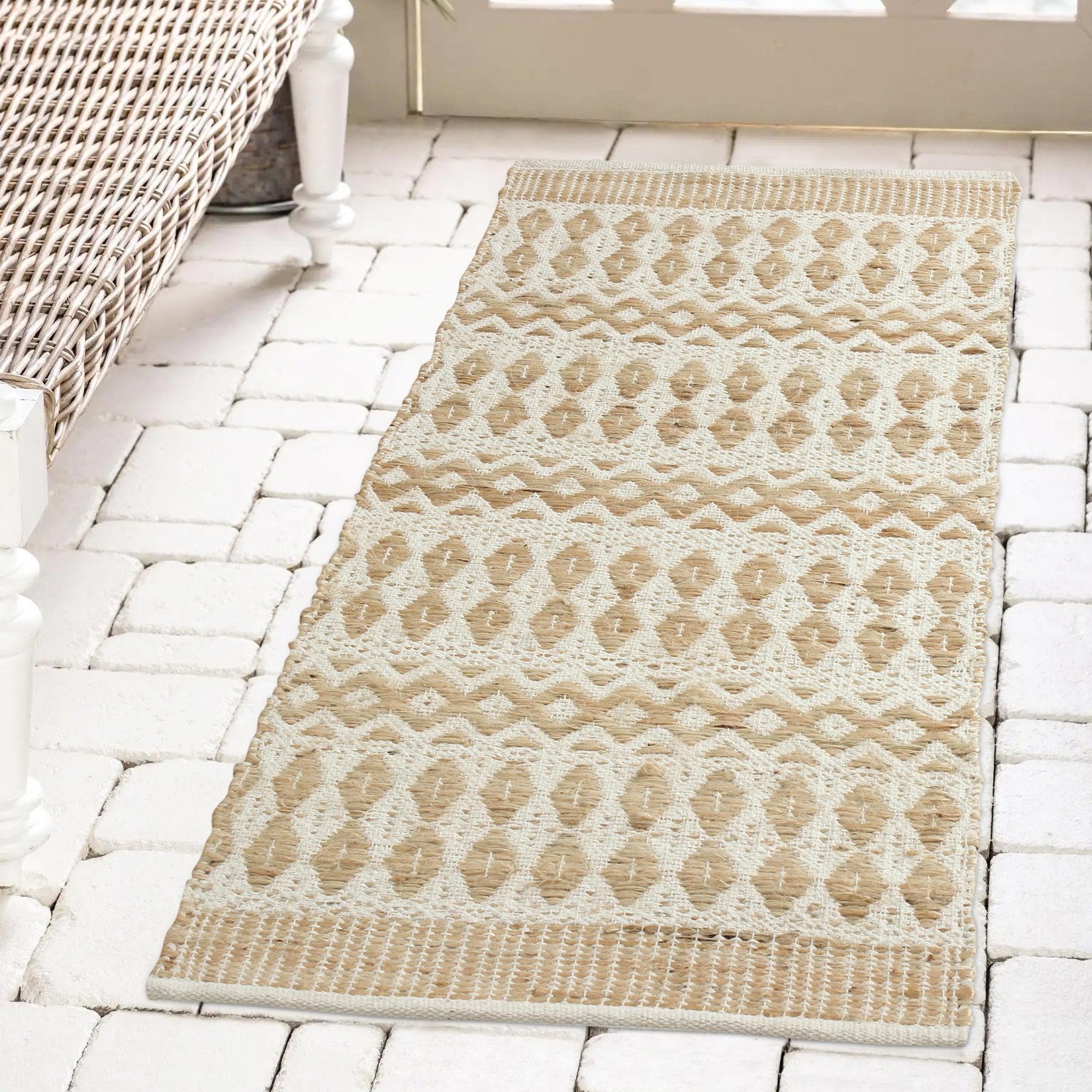 Patina Vie Maison Rugs 2' x 5' / Terracotta / Natural Geometric Boho Inspired Woven Geometric Accent Rugs