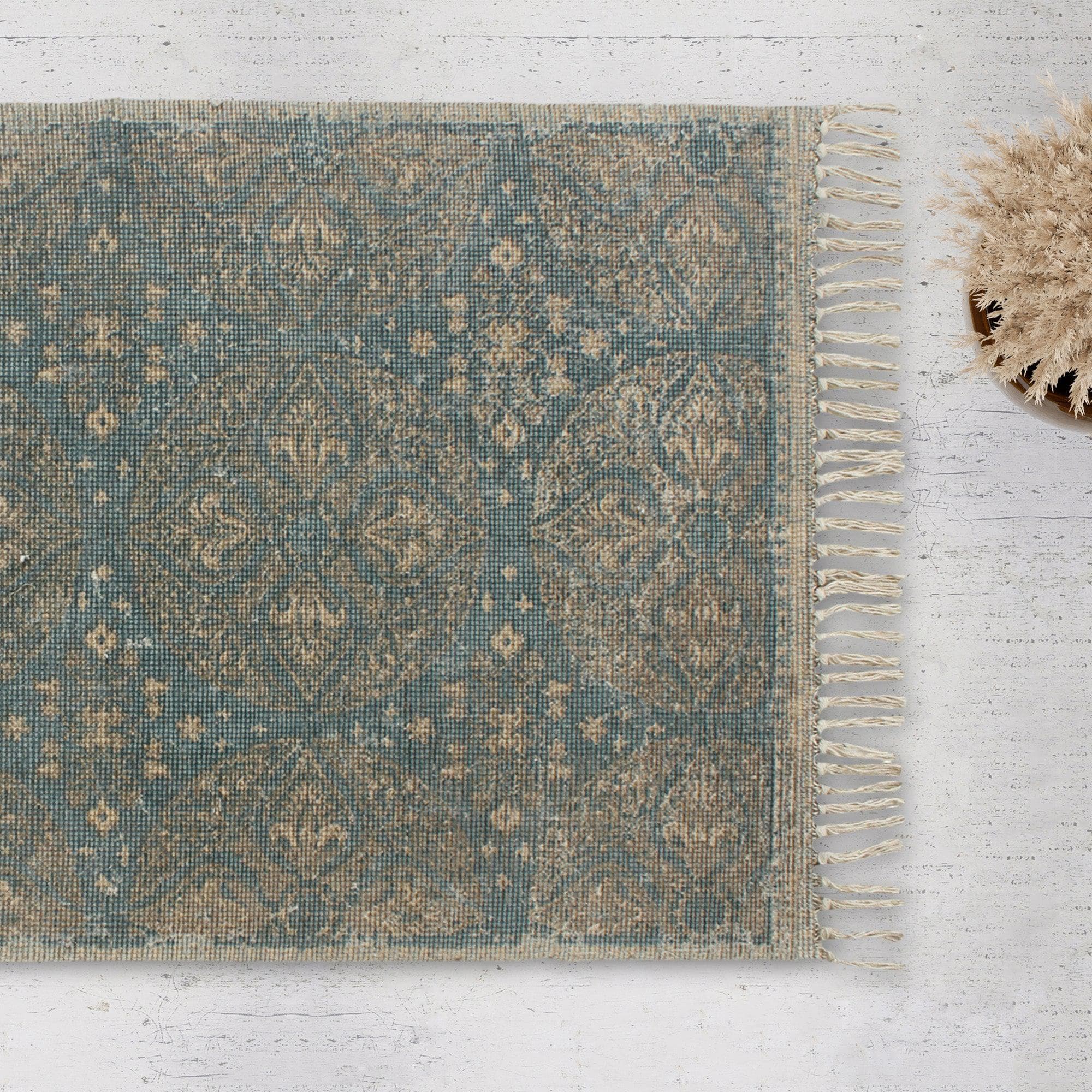 Patina Vie Maison Rugs 3’ x 5’ / Blue Geometric Hand Tufted Boho Accent Rug with Tassels