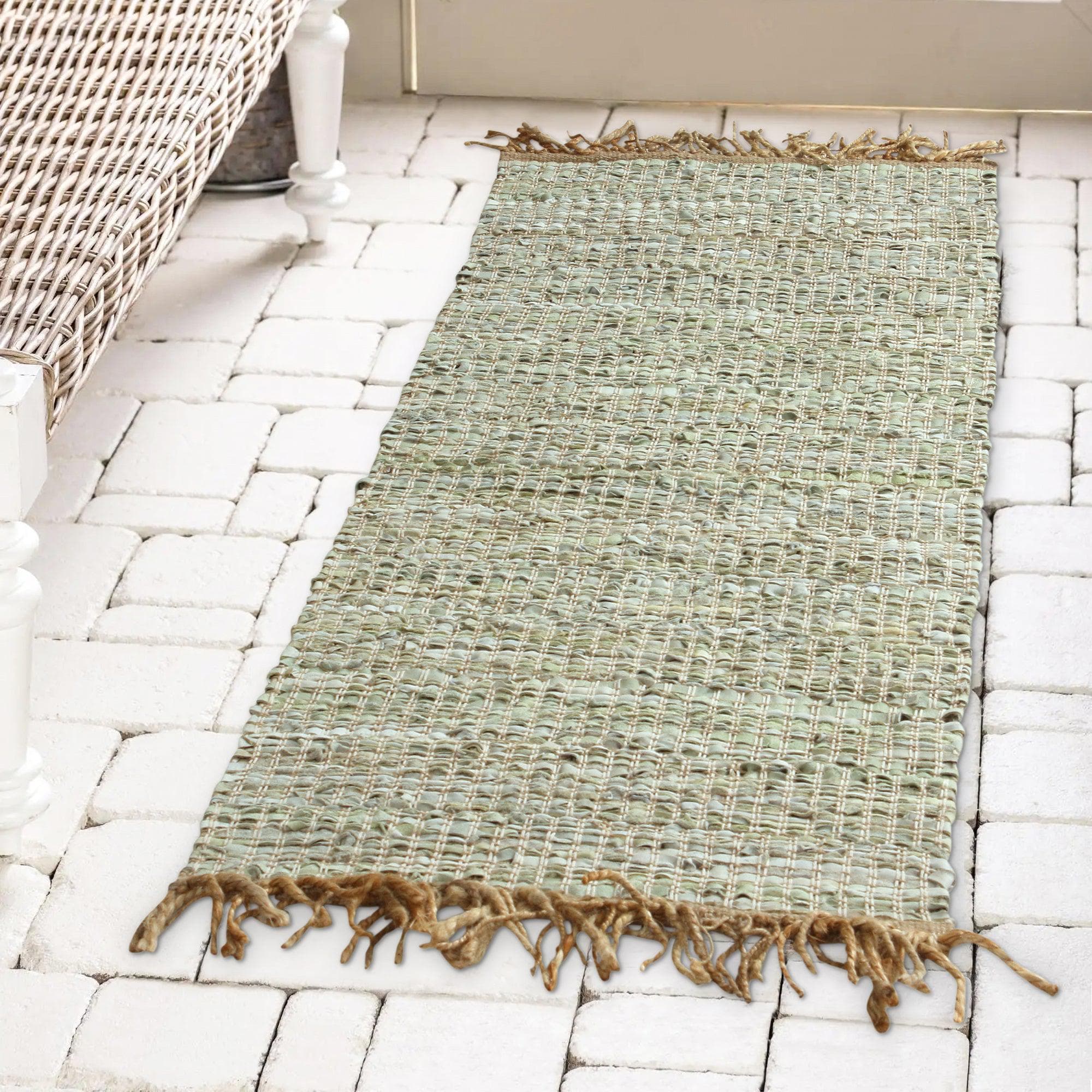 Patina Vie Maison Rugs 2' x 5' / Green Hand Tufted Boho Accent Rug with Tassels