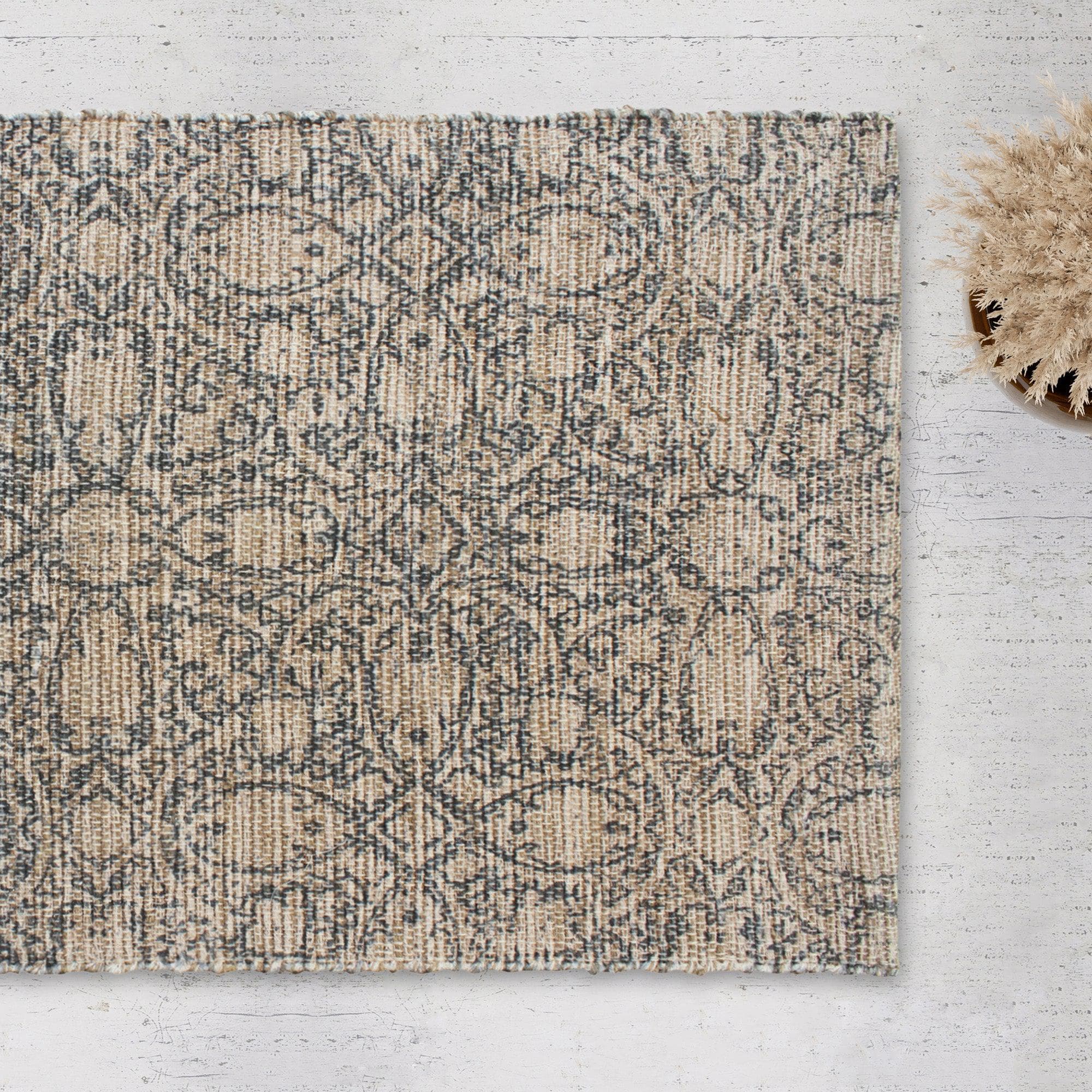 Patina Vie Maison Rugs 3’ x 5’ / Brown / Navy Floral Hand Tufted Cotton/Jute Flatweave Boho Rug