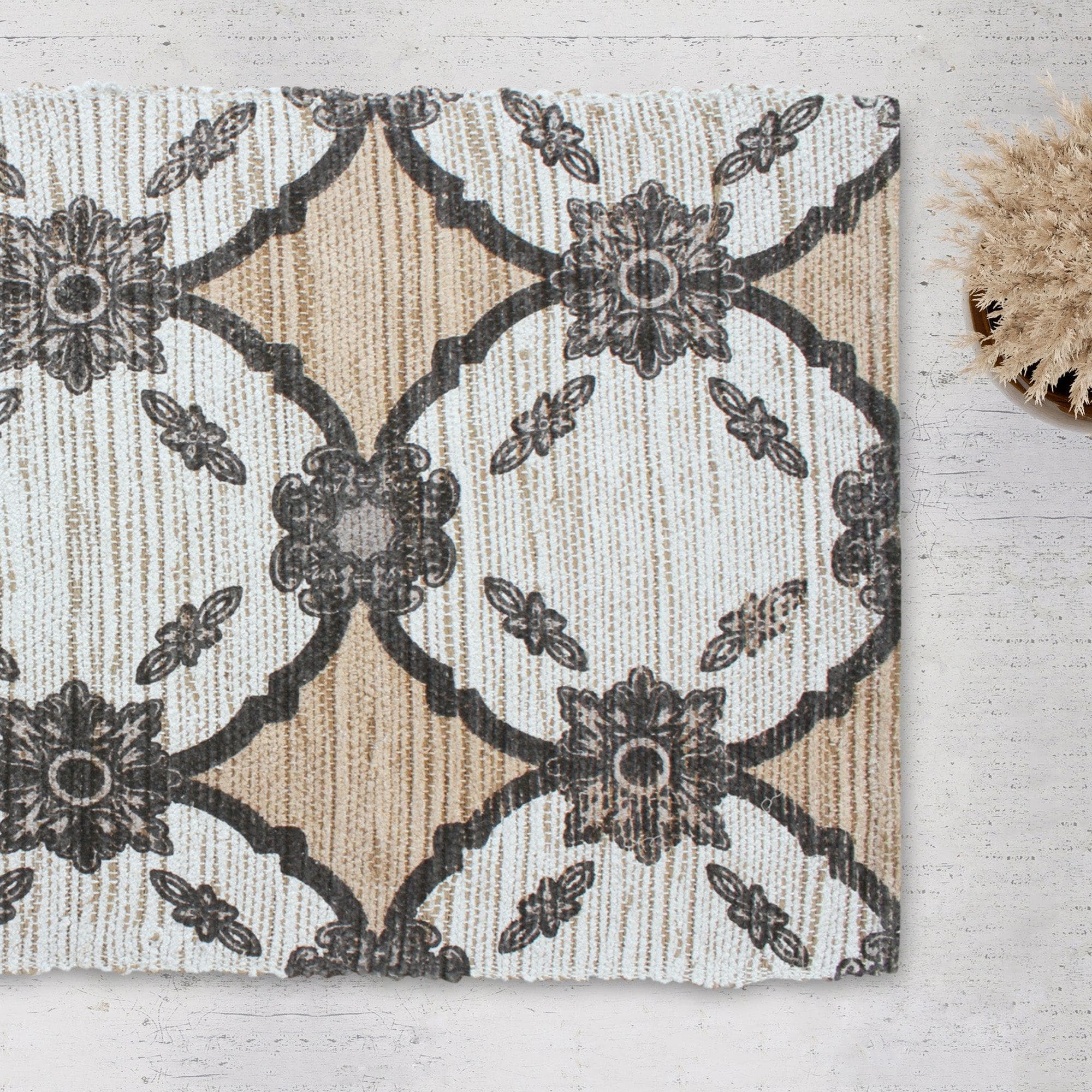 Patina Vie Maison Rugs 3’ x 5’ / Navy / Ivory Circular Floral Hand Tufted Cotton/Jute Flatweave Boho Rug