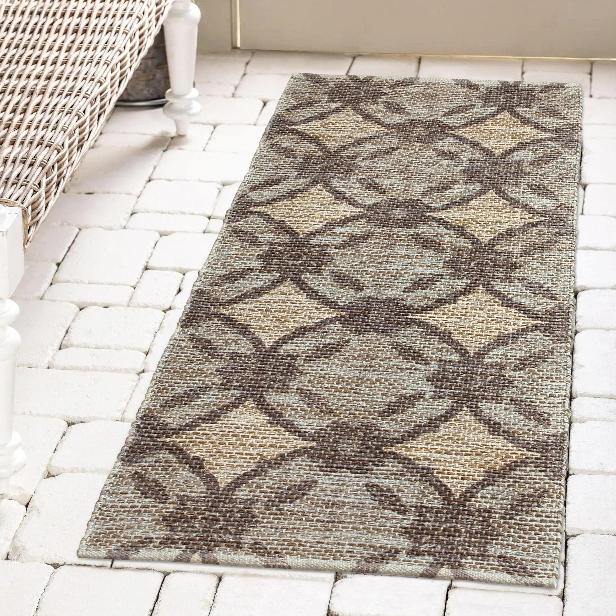 Patina Vie Maison Rugs 2' x 5' / Black / Tan Circular Floral Hand Tufted Cotton/Jute Flatweave Boho Rug