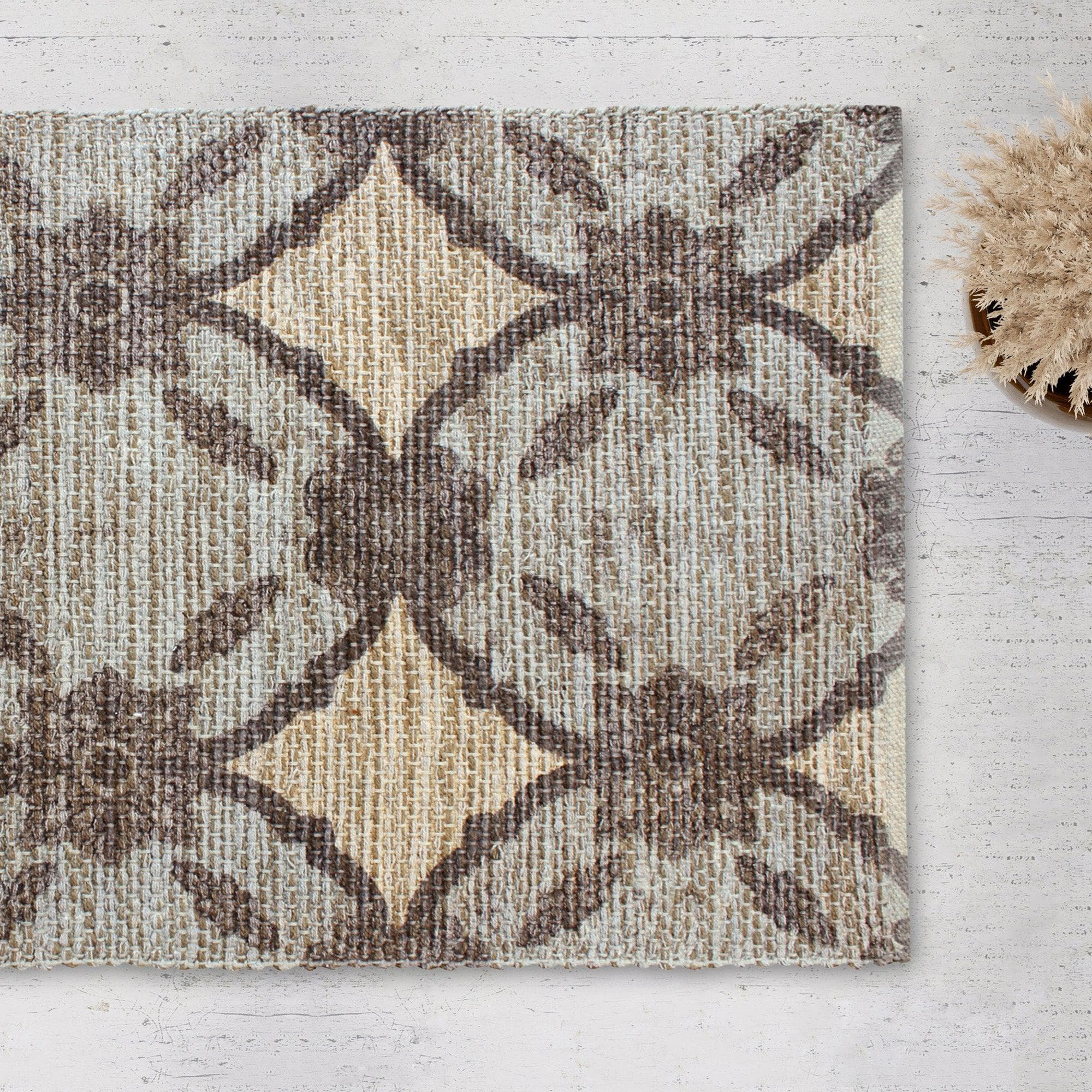 Patina Vie Maison Rugs 3’ x 5’ / Black / Tan Circular Floral Hand Tufted Cotton/Jute Flatweave Boho Rug