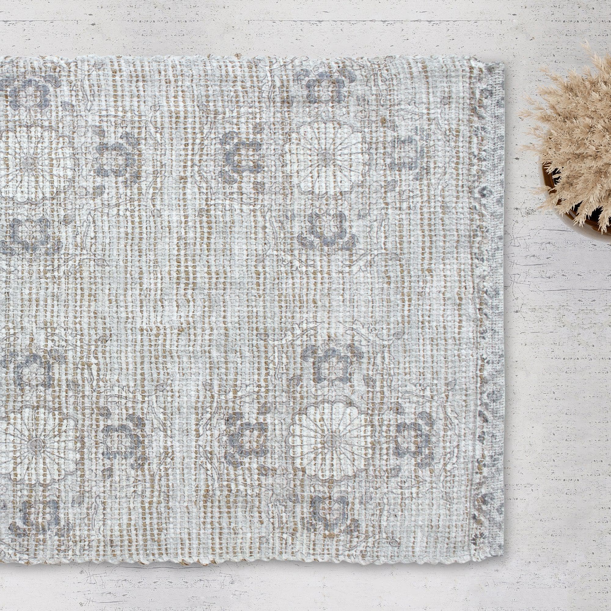 Patina Vie Maison Rugs 3’ x 5’ / Grey Floral Medallion Hand Tufted Cotton/Jute Flatweave Boho Rug